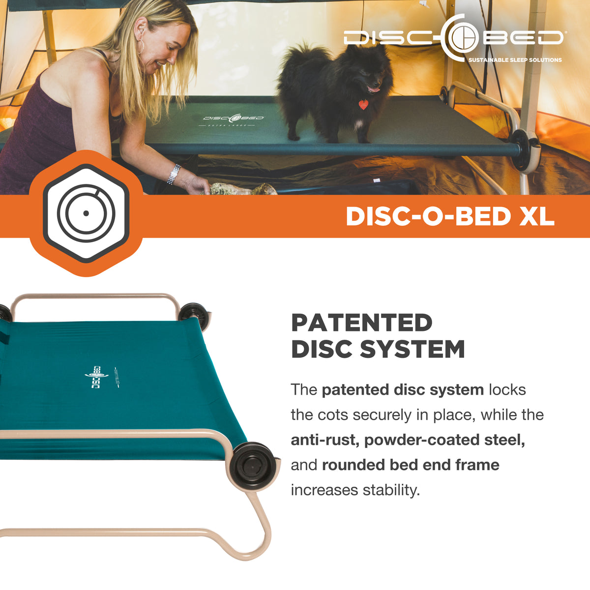 Disc-O-Bed X-Large Cam-O-Bunk Benchable Bunked Double Cot, Green (Open Box) - VMInnovations