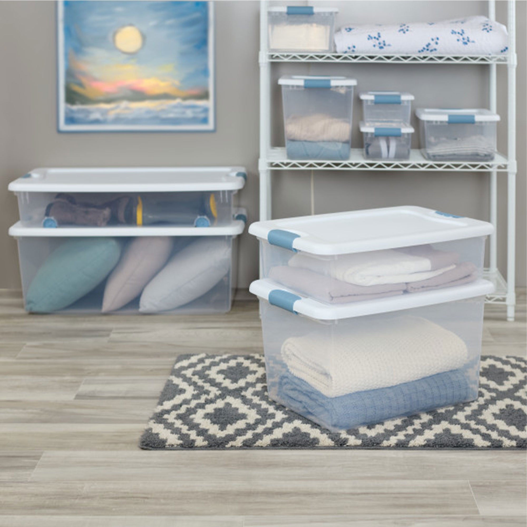 Sterilite 15-Quart Clear & Blue Stackable Latching Storage Box Container (Open Box)