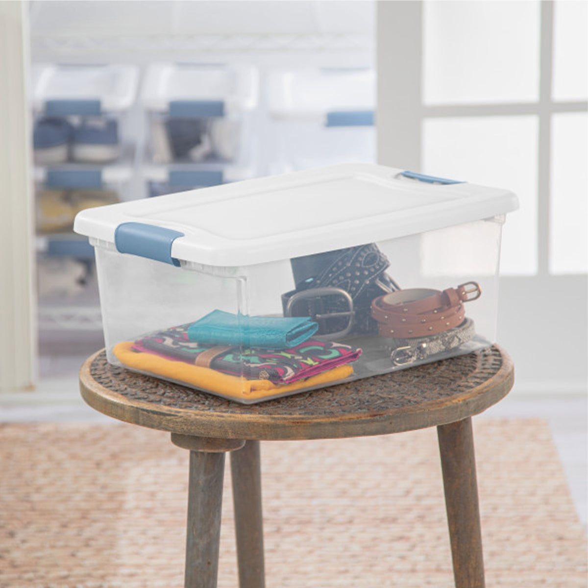 Sterilite 15-Quart Clear & Blue Latching Storage Box Container (48 Pack)