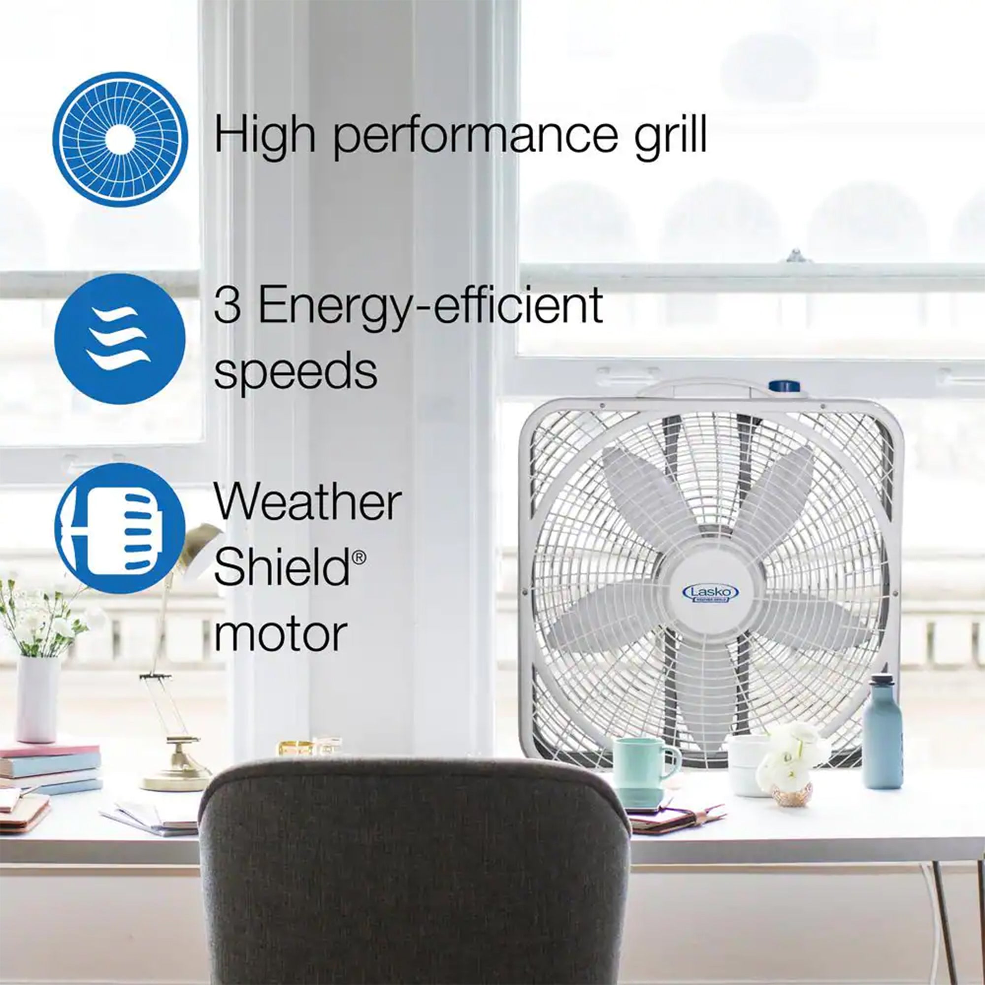 Lasko 3 Speed Weather Shield 20" Box Fan w/ Easy Carry Handle, White (For Parts)