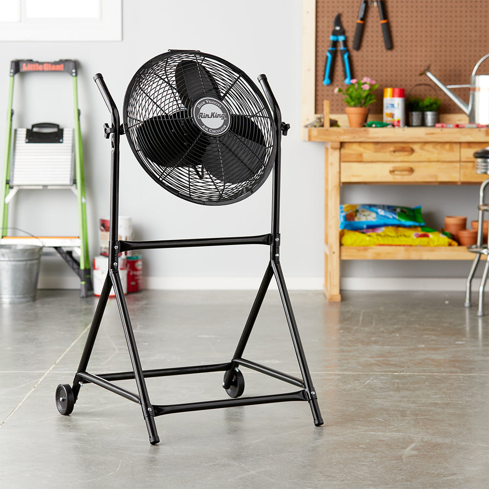 Air King 18" 1/6 HP 3-Speed Adjustable Floor Fan w/ Roll-About Stand (Used)