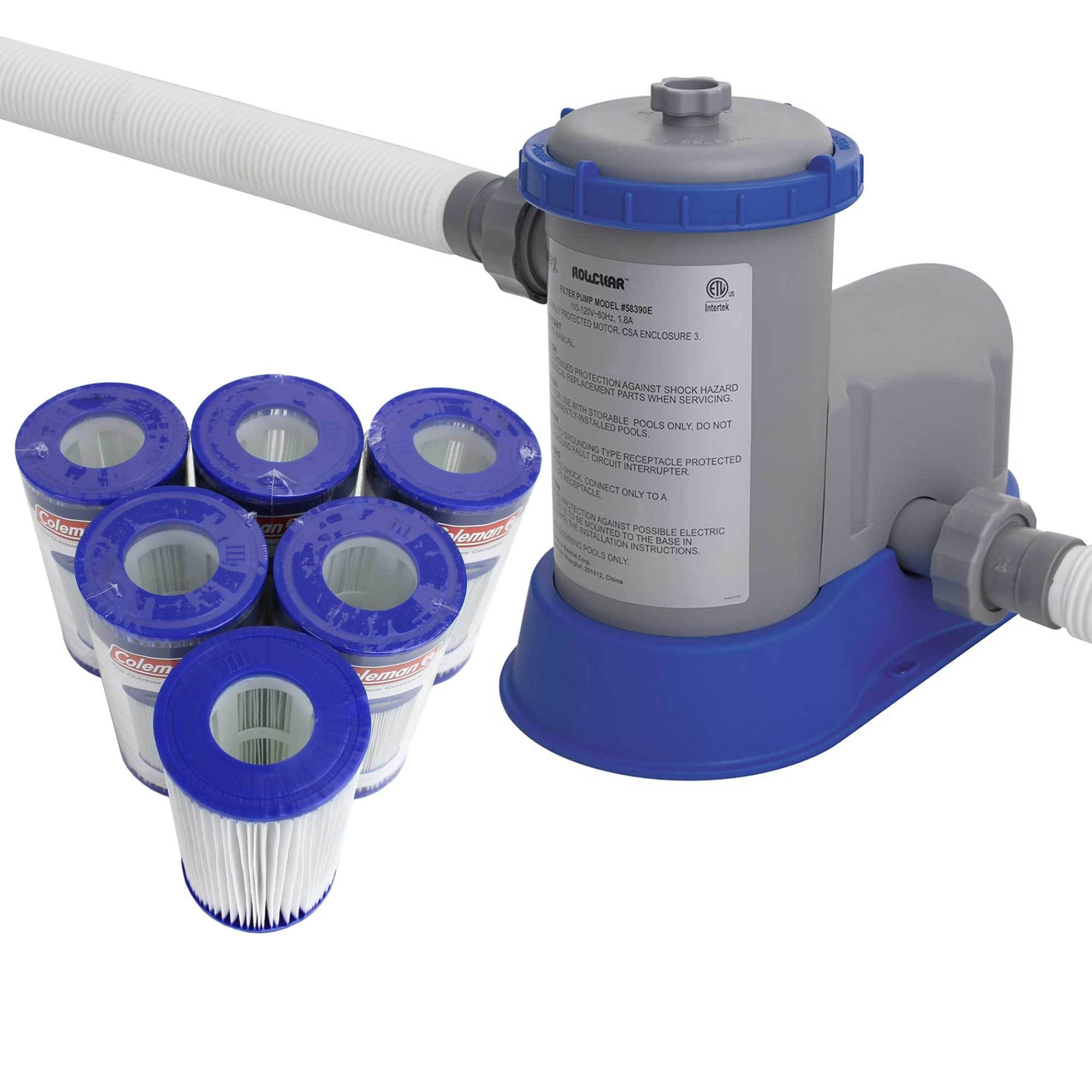 Bestway Flow Clear 1500 GPH Pump + Coleman Filter Pump Cartridges (6 Pack)