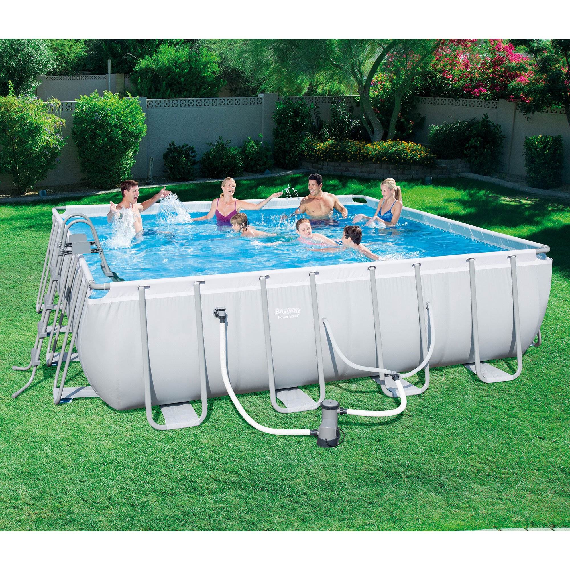 Bestway 16ft x 48in Power Steel Above Ground Pool Set + 6 Coleman Cartridges