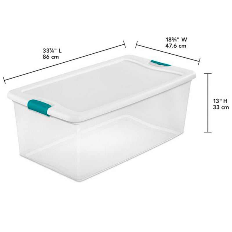 Sterilite 106 Qt Clear Plastic Stackable Storage Bin w/ White Latch Lid, 4 Pack