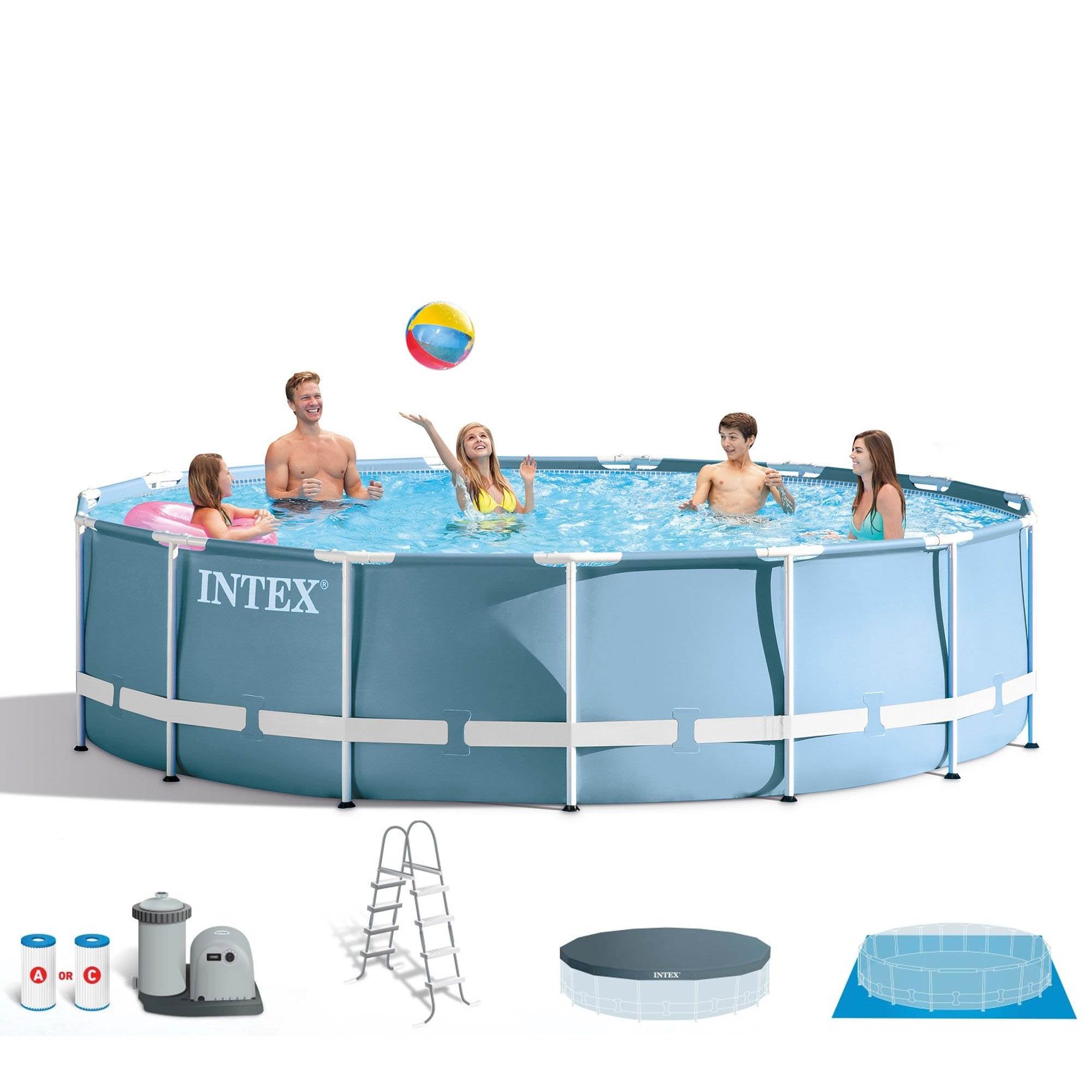 Intex 18ft x 48in Prism Frame Above Ground Pool Pump Set & Six Filter Cartridges