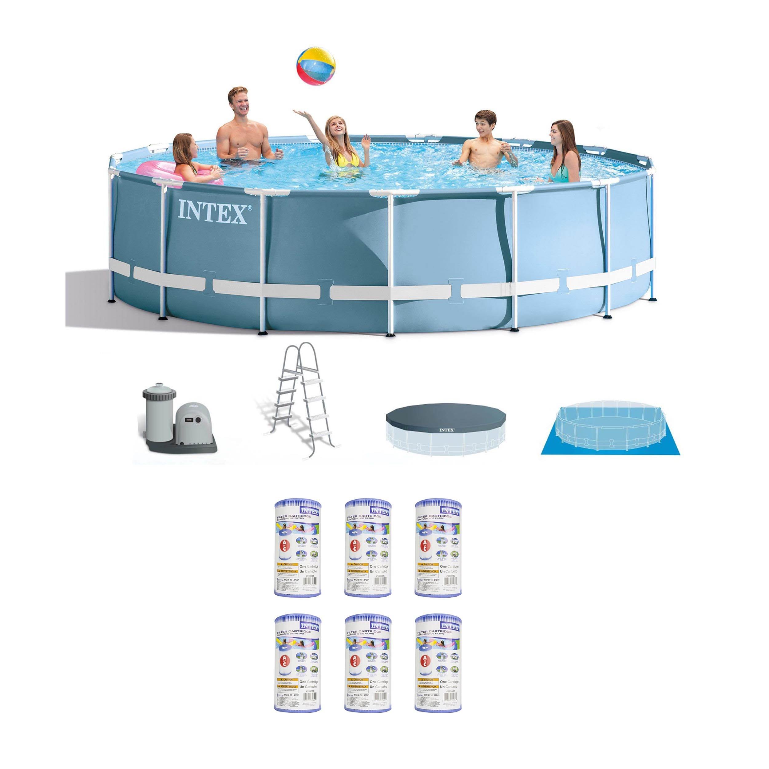 Intex 18ft x 48in Prism Frame Above Ground Pool Pump Set & Six Filter Cartridges
