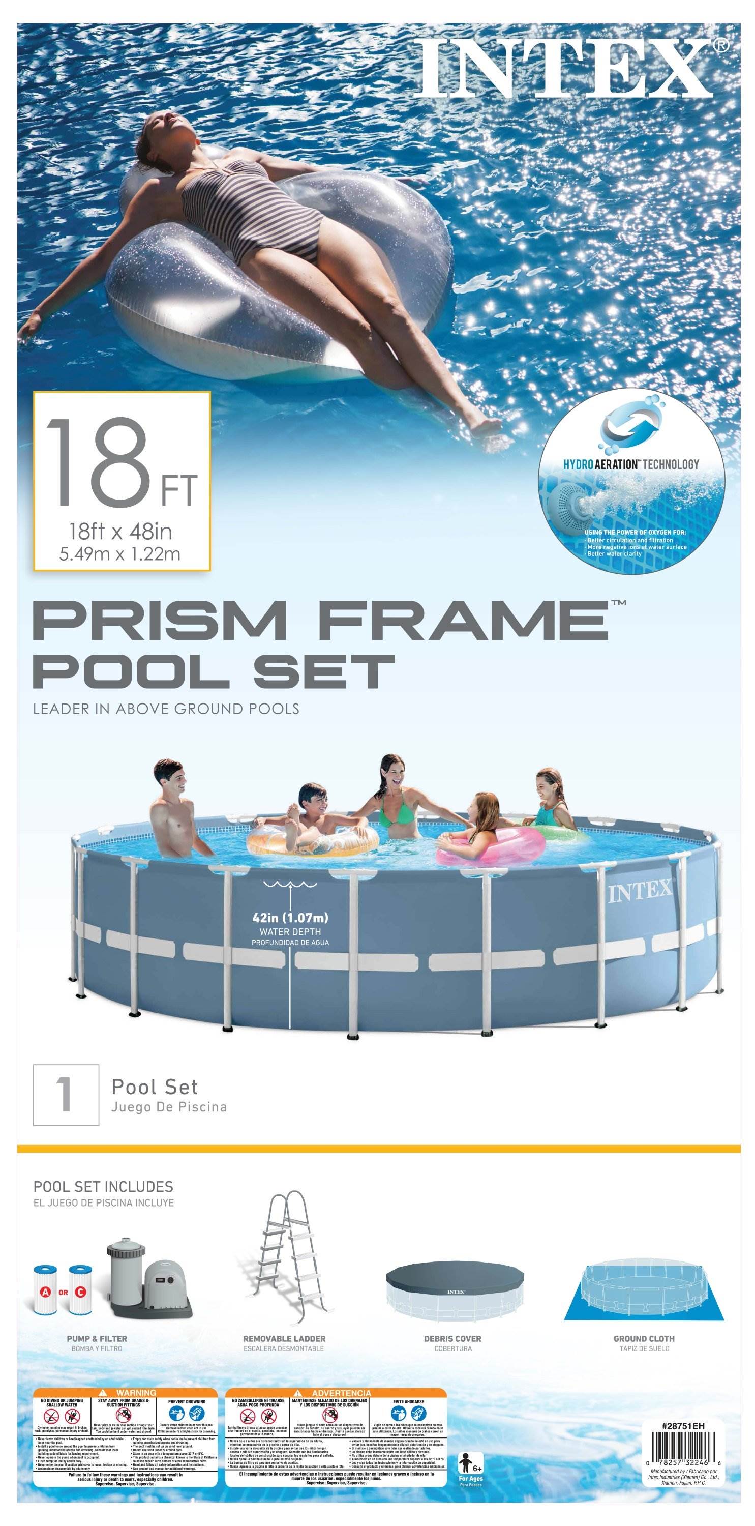 Intex 18ft x 48in Prism Frame Above Ground Pool Pump Set & Six Filter Cartridges