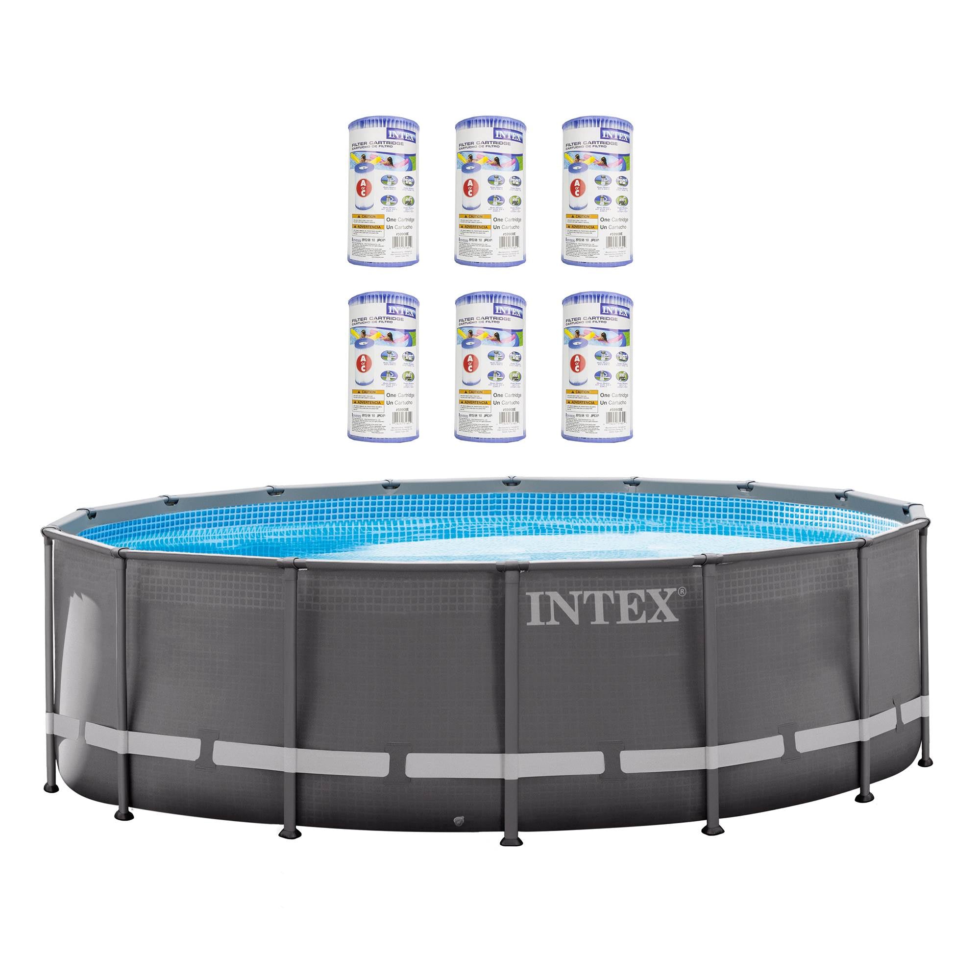 Intex 16' x 48" Ultra Frame Above Ground Pool Set and Six Filter Cartridges