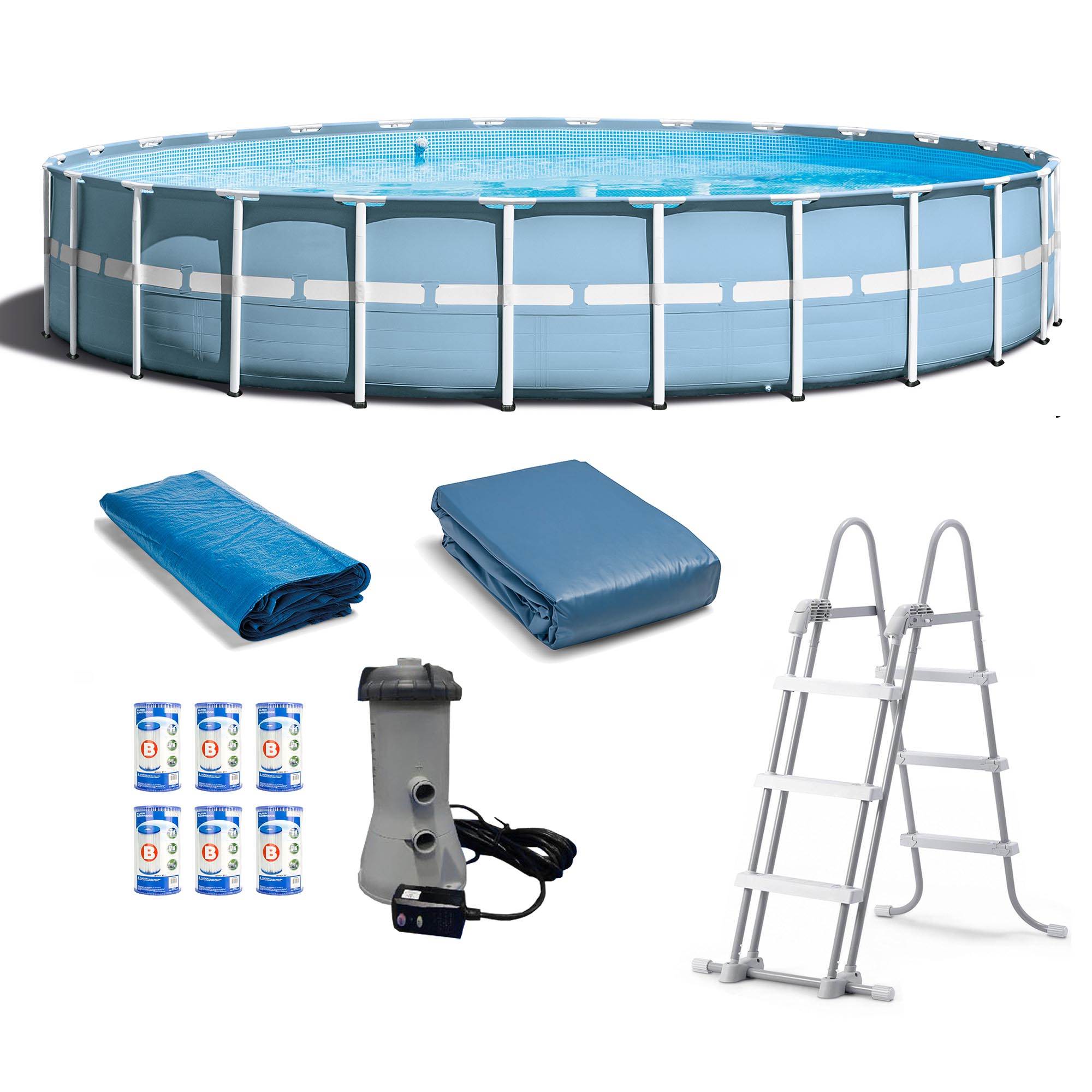 Intex 24ft x 52in Prism Frame Pool Set w/ Ladder, Cover, Pump, & Cartridges