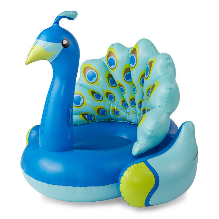 Swimline 90705 Inflatable Peacock Giant Swimming Pool Float with Backrest, Blue - VMInnovations