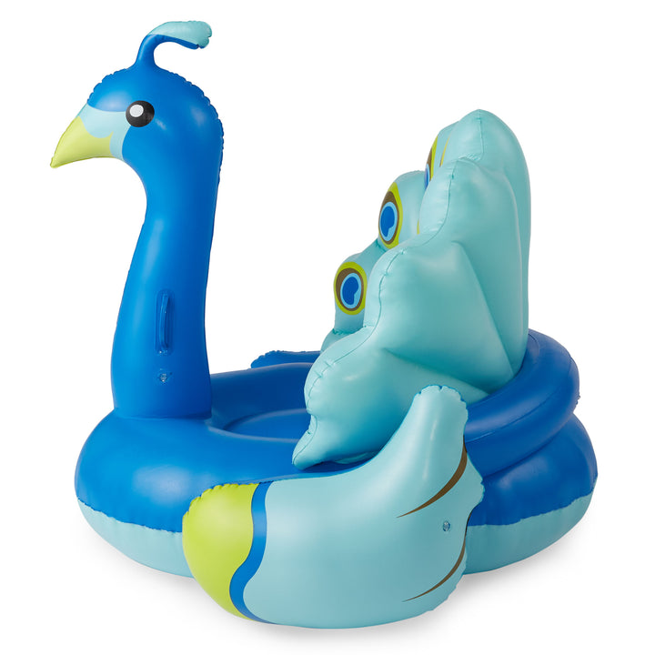 Swimline 90705 Inflatable Peacock Giant Swimming Pool Float with Backrest, Blue - VMInnovations