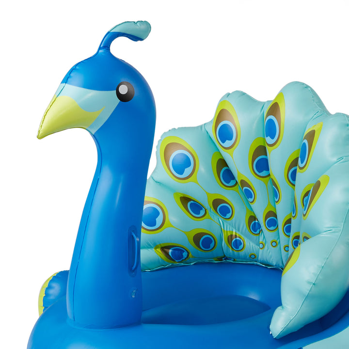 Swimline 90705 Inflatable Peacock Giant Swimming Pool Float with Backrest, Blue - VMInnovations