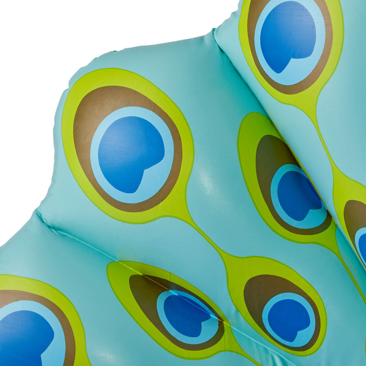 Swimline 90705 Inflatable Peacock Giant Swimming Pool Float with Backrest, Blue - VMInnovations