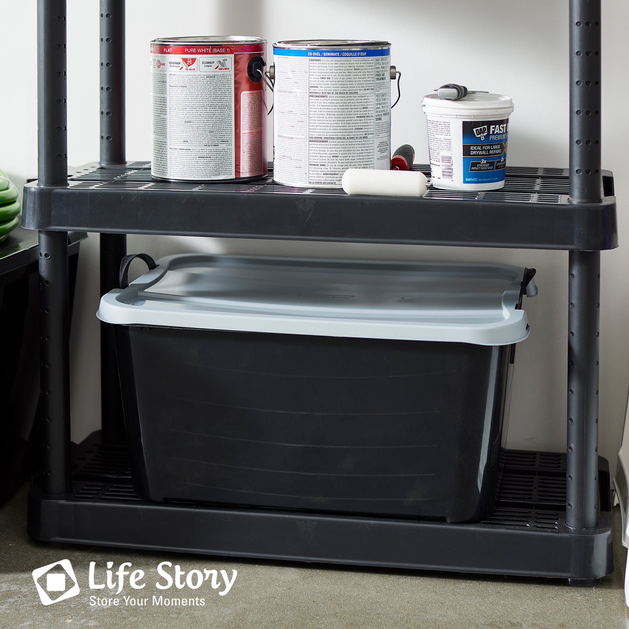 Life Story Black Stackable Storage Box 55 Quart Containers, (6 Pack) (Open Box)