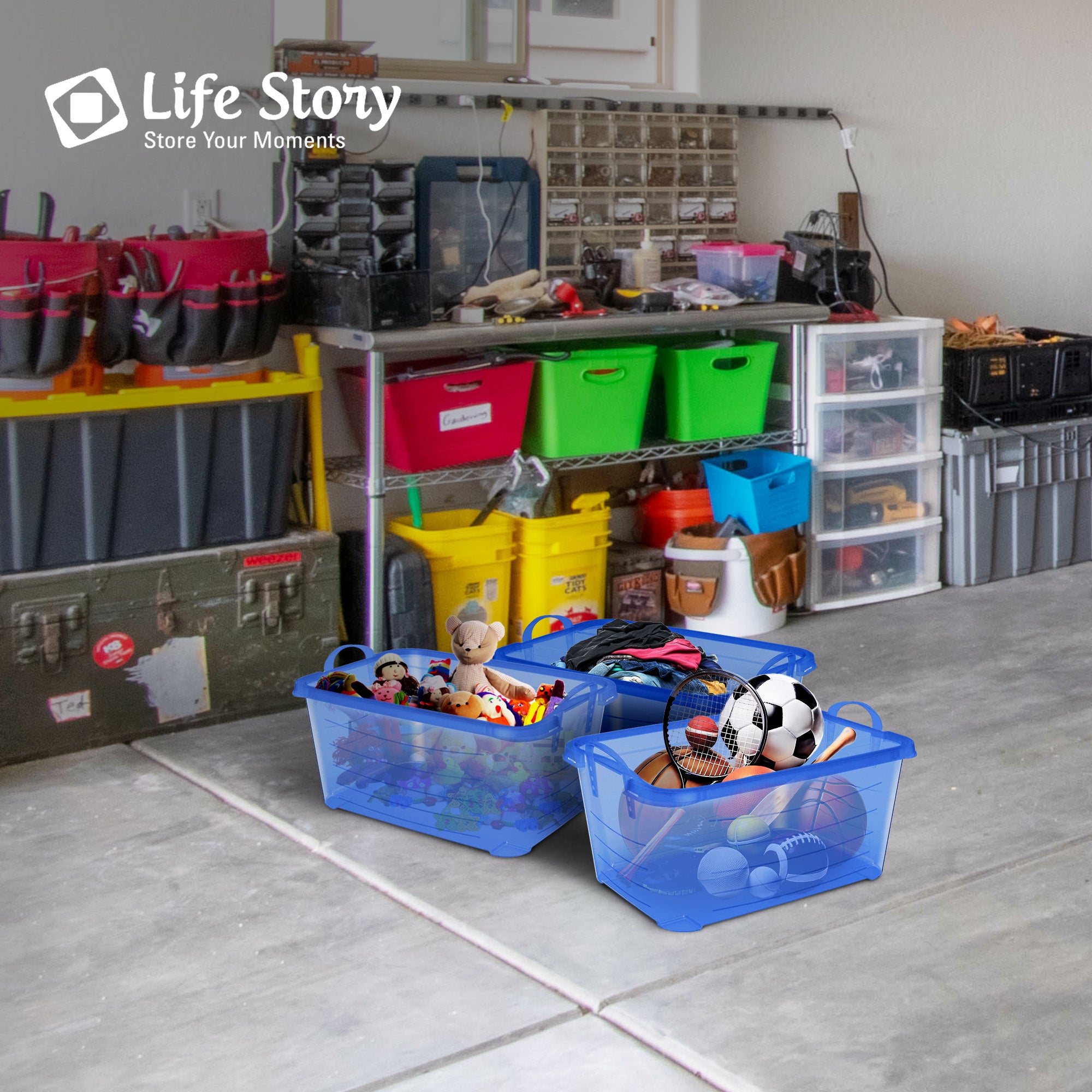Life Story Blue 55 Quart Stackable Closet Storage Box Containers Totes (12 Pack) - VMInnovations