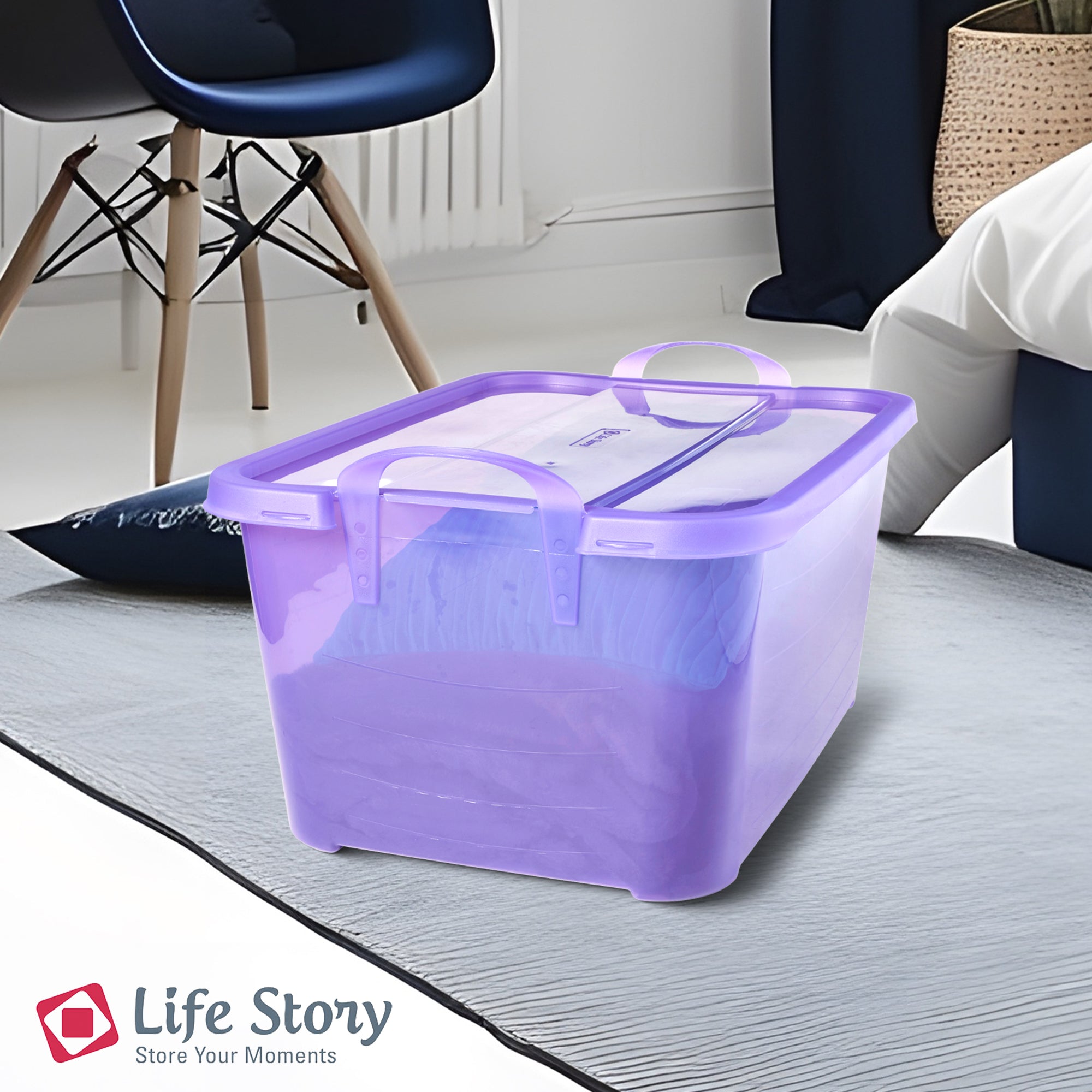 Life Story 55 Quart Stackable Storage Bin, Light Duty Container, Purple, 12 Pack