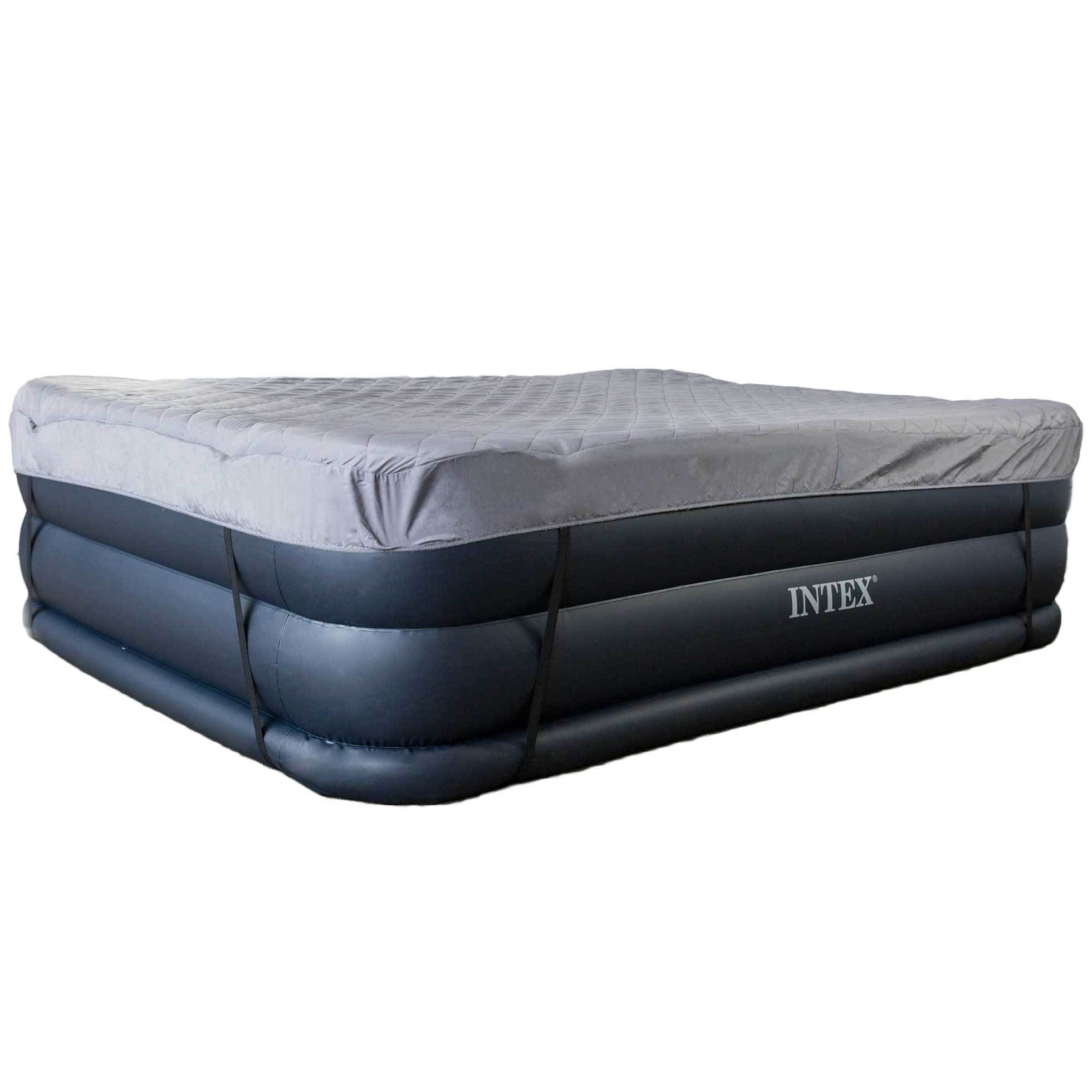 Intex Queen Raised Air Mattress Bed with Built-In Electric Pump + Quilted Cover