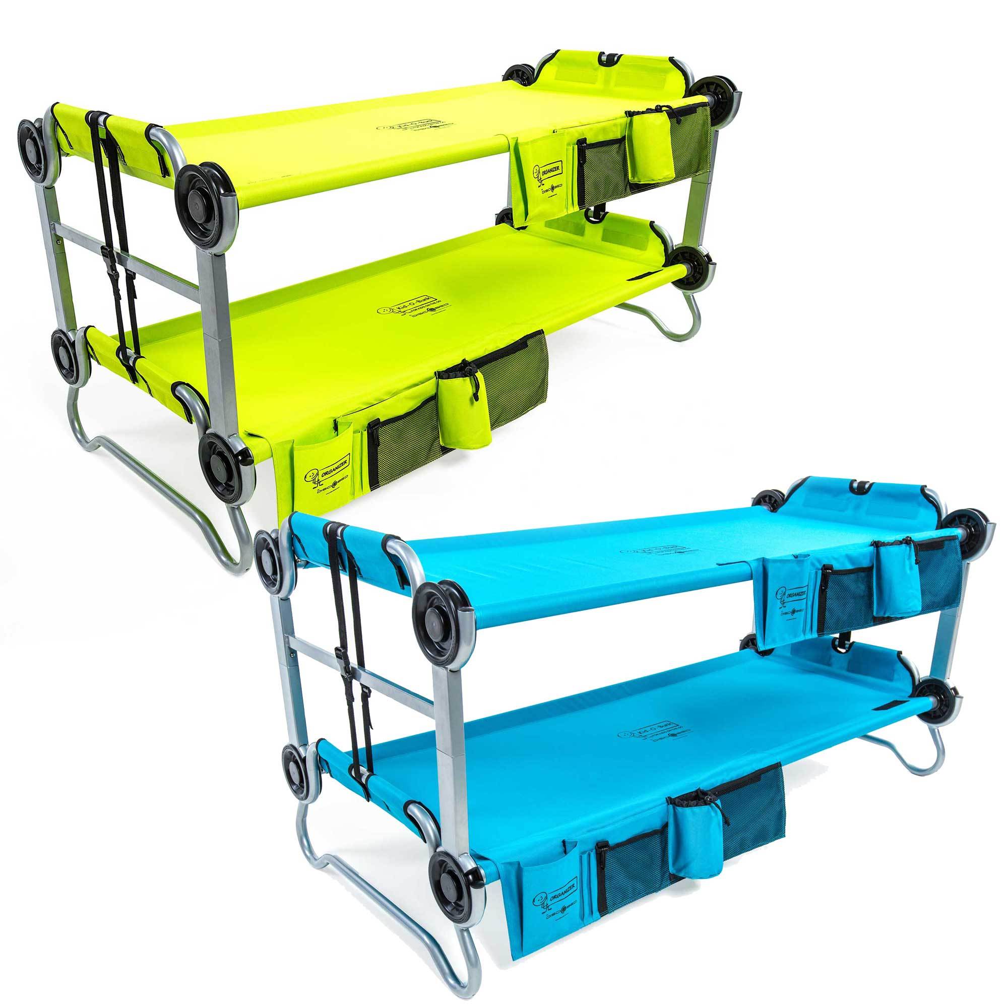 Disc-O-Bed Youth Kid-O-Bunk Benchable Camping Cots, Green & Blue (2 Cots) - VMInnovations