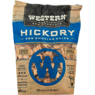 Western Premium BBQ 180 Cubic Inch Hickory Barbecue Grilling Smoking Wood Chips - VMInnovations