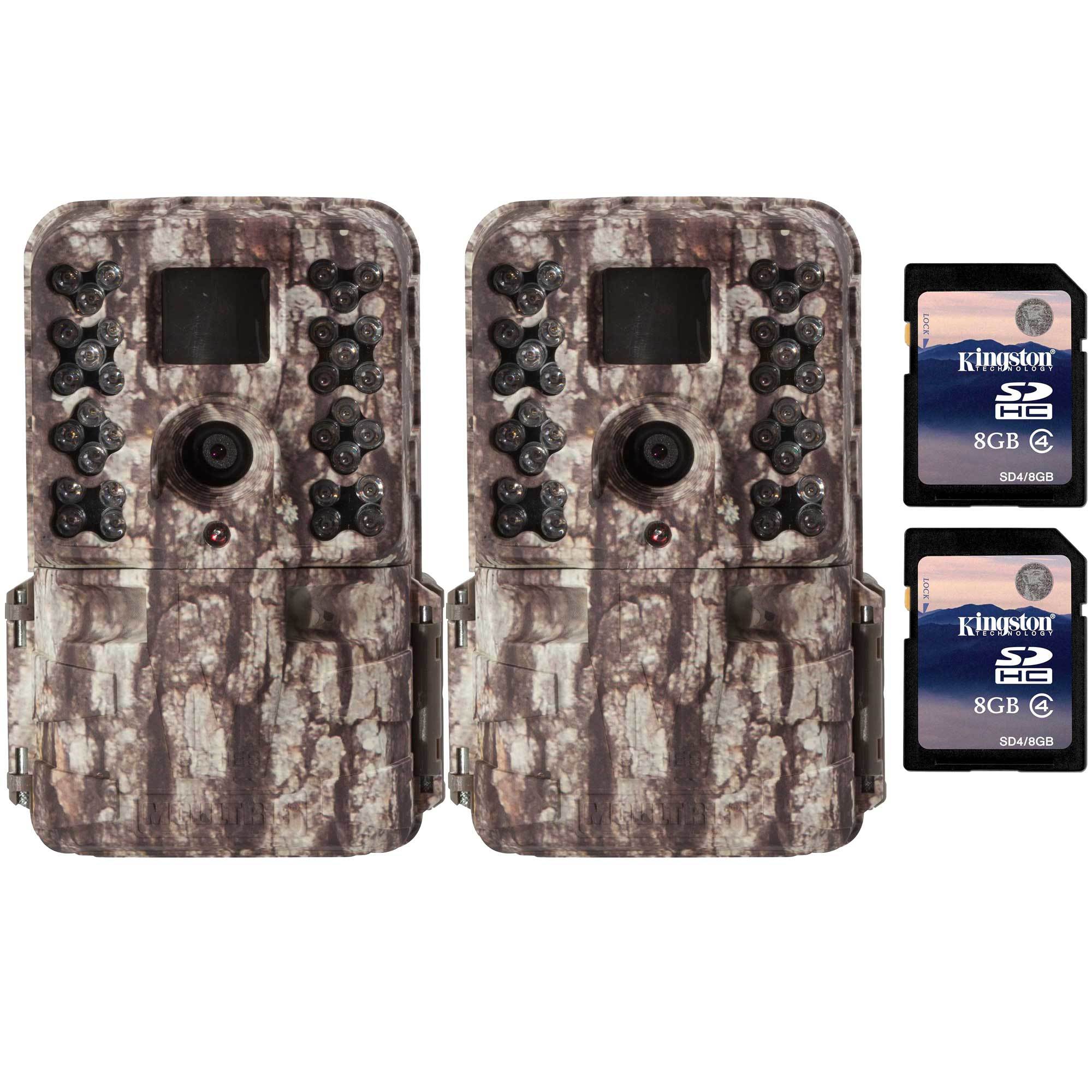 Moultrie M40 16MP 80' Video LowGlow IR Game Trail Cameras (2) + 8GB SD Cards (2)
