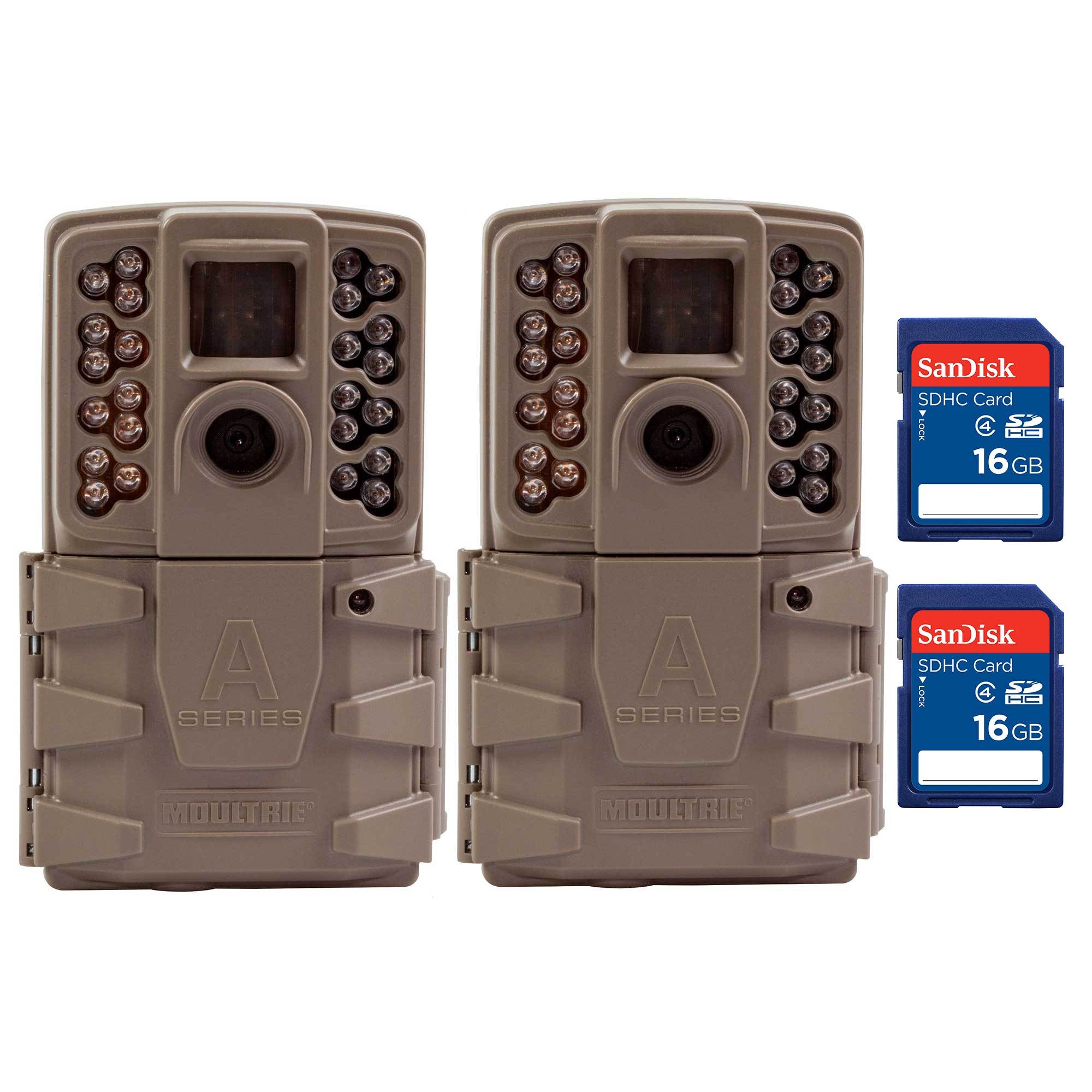 Moultrie A30 12MP 60' Video LowGlow IR Game Trail Camera + 16GB SD Card (2 Each)