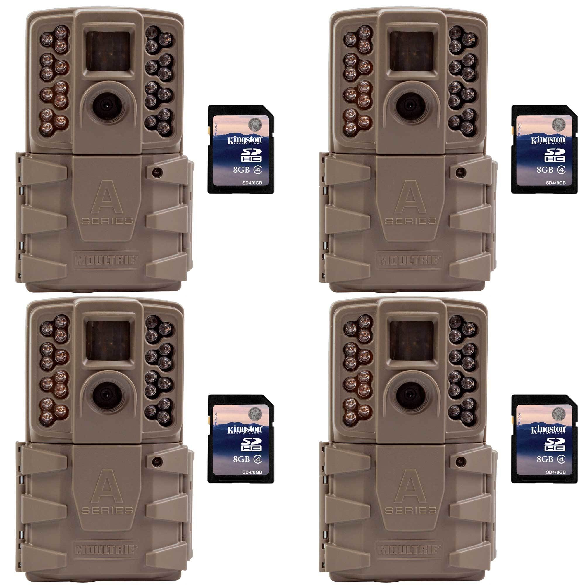 Moultrie A30 12MP 60' Video LowGlow IR Game Trail Camera + 8GB SD Card (4 Each)