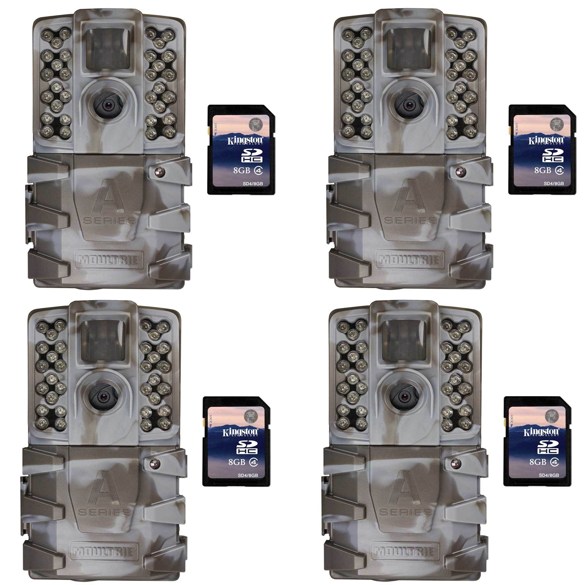 Moultrie A-35 14MP 60' Video LowGlow IR Game Trail Camera + 8GB SD Card (4 Each)
