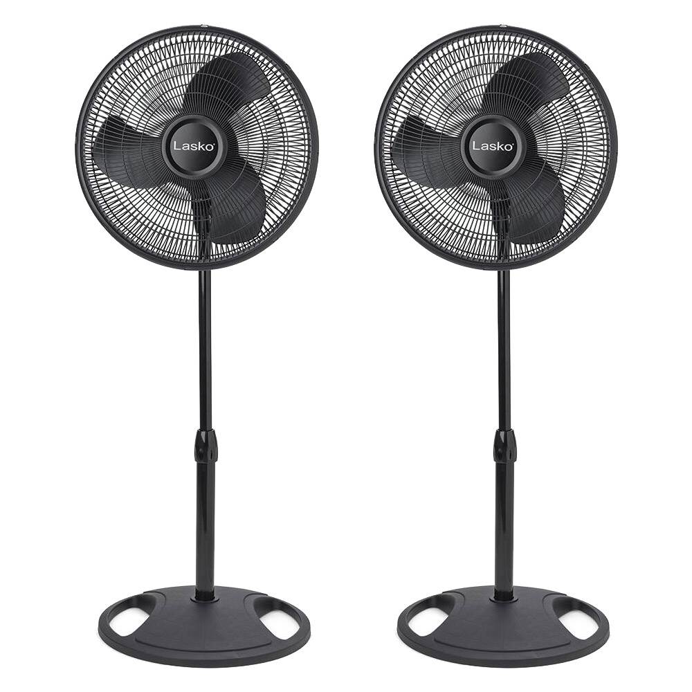 Lasko 16 Inch Oscillating 3 Speed Adjustable Pedestal Stand Fan, Black (2 Pack) - VMInnovations