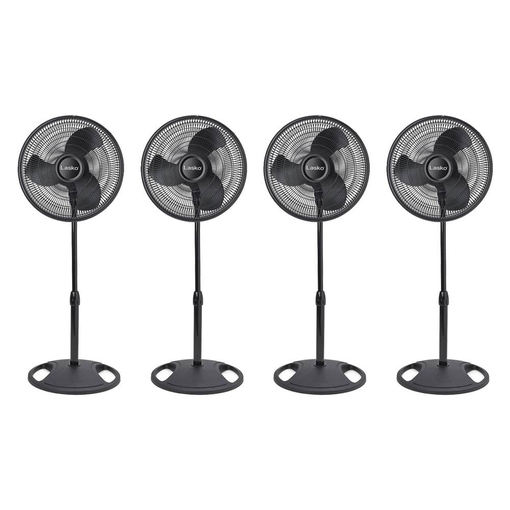 Lasko 16 Inch Oscillating 3 Speed Adjustable Pedestal Stand Fan, Black (4 Pack) - VMInnovations