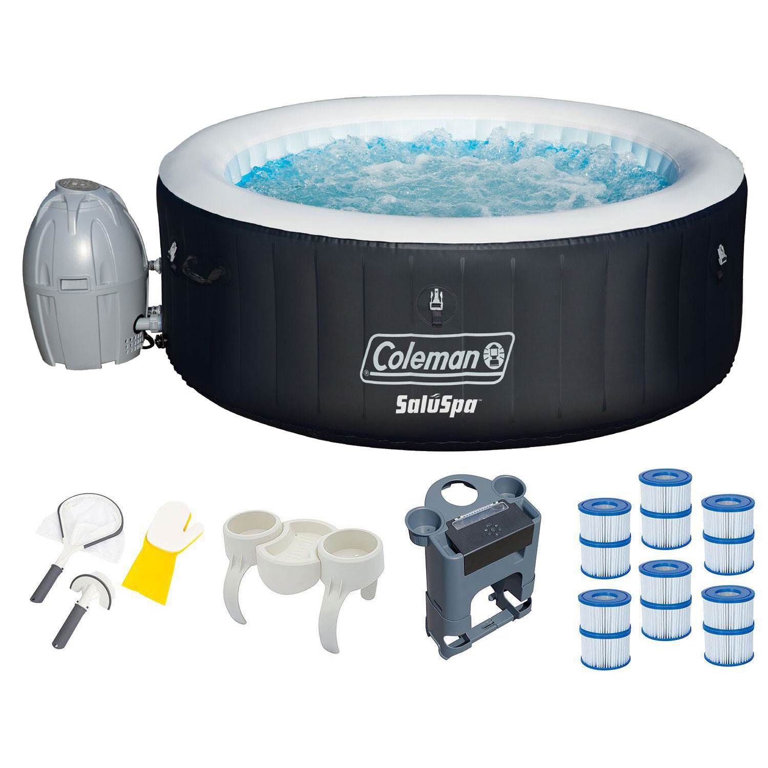 Coleman SaluSpa 4-Person Inflatable Spa Hot Tub with Accessories & Cleaning Kit