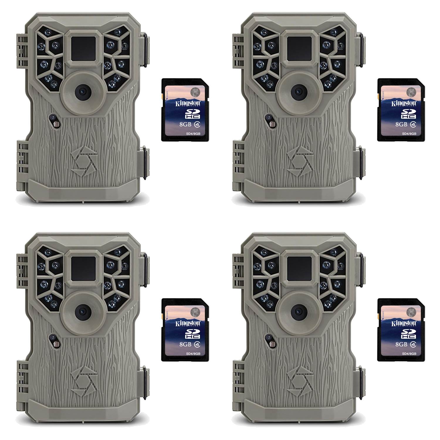 Stealth Cam 8MP 14 IR Emitter Hunting Game Camera, 4 Pack + 8GB SD Card, 4 Pack