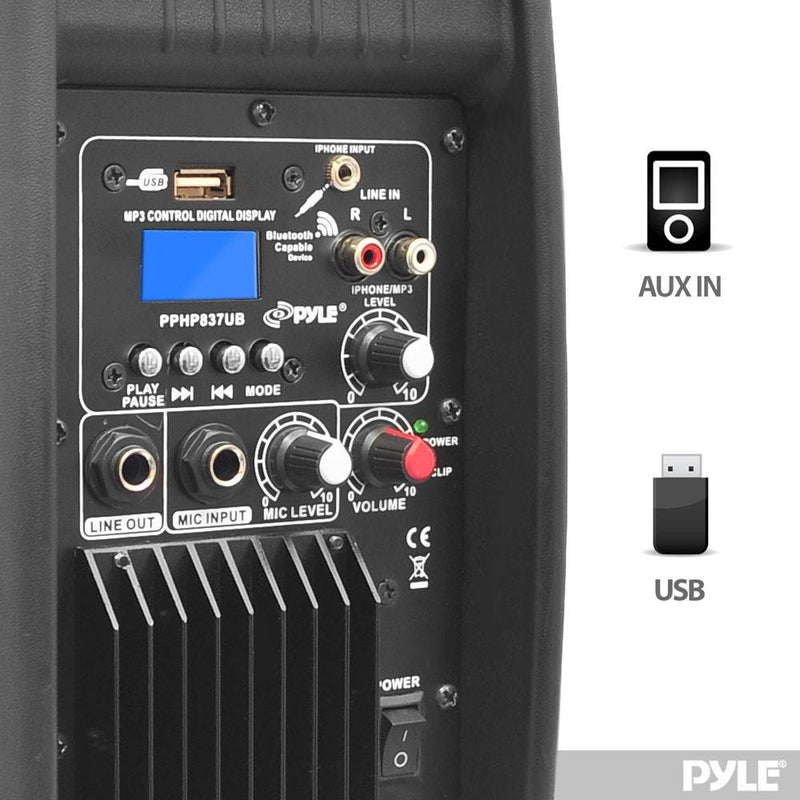 PylePro 600 Watt 8 Inch Bluetooth Powered Pro DJ PA Audio Speaker (2 Pack)