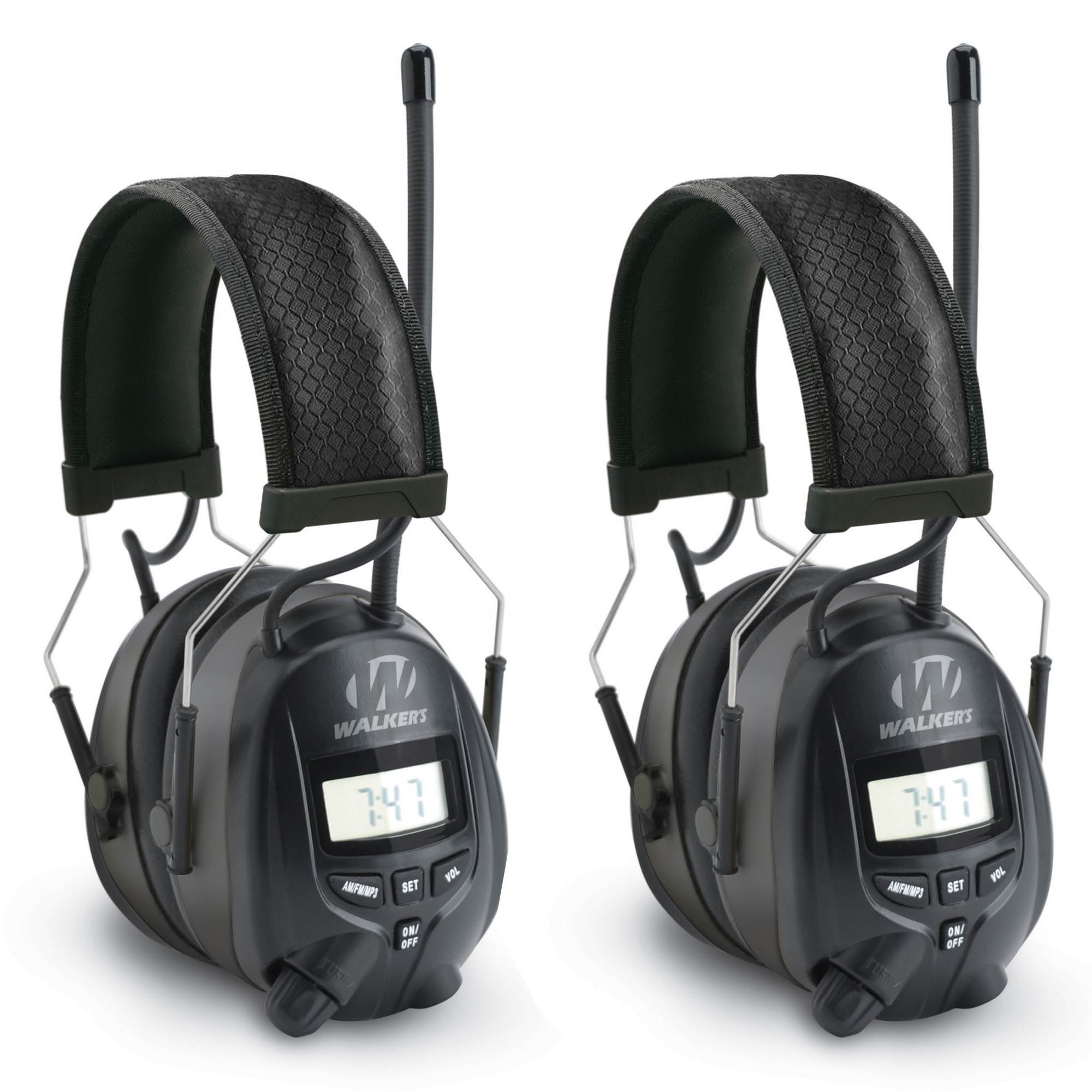 Walkers Hearing Protection Soft Over Ear AM/FM Radio Earmuffs, Black (2 Pack)
