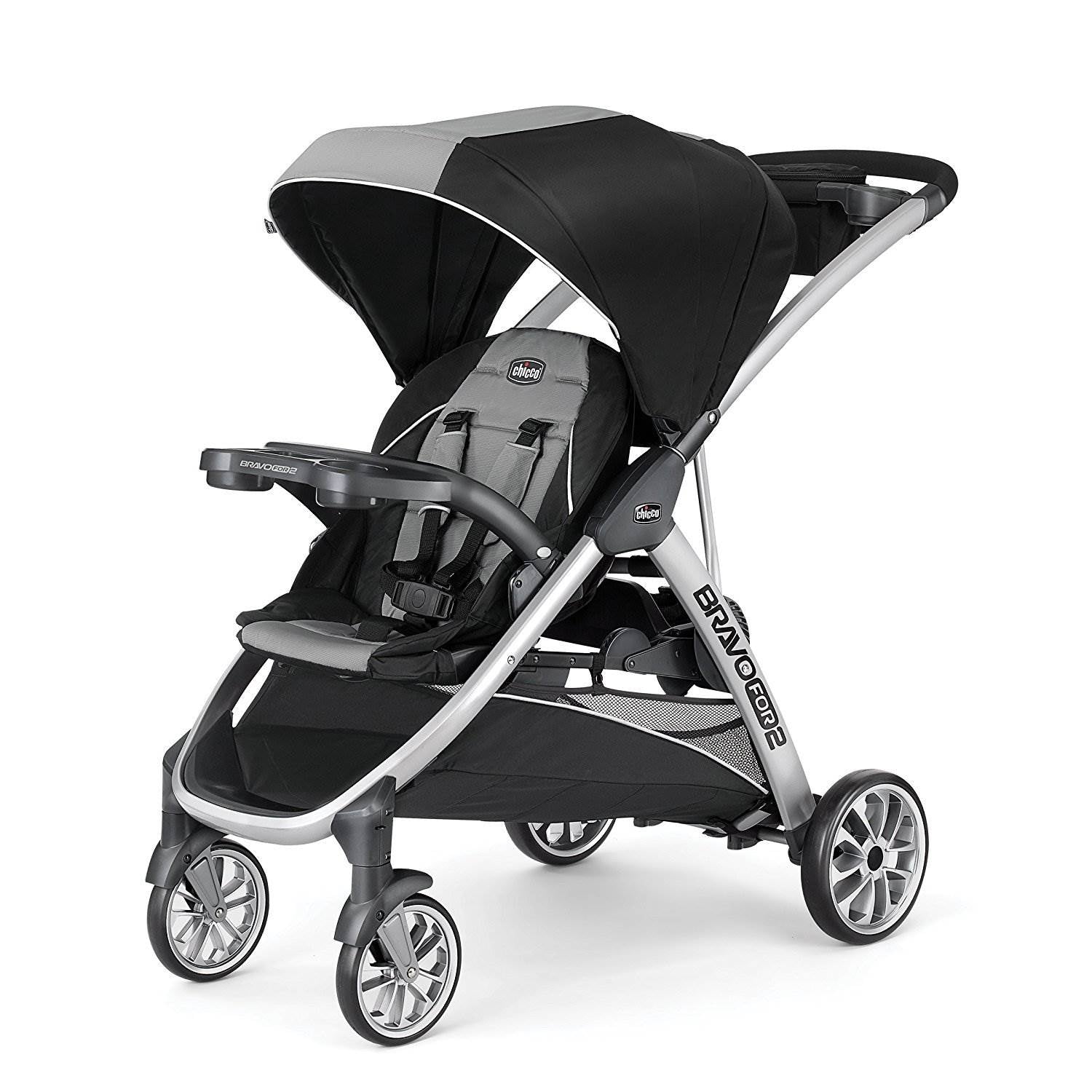Chicco BravoFor2 2 Passenger Sitting Quick-Fold Double Stroller, Zinc (Used)