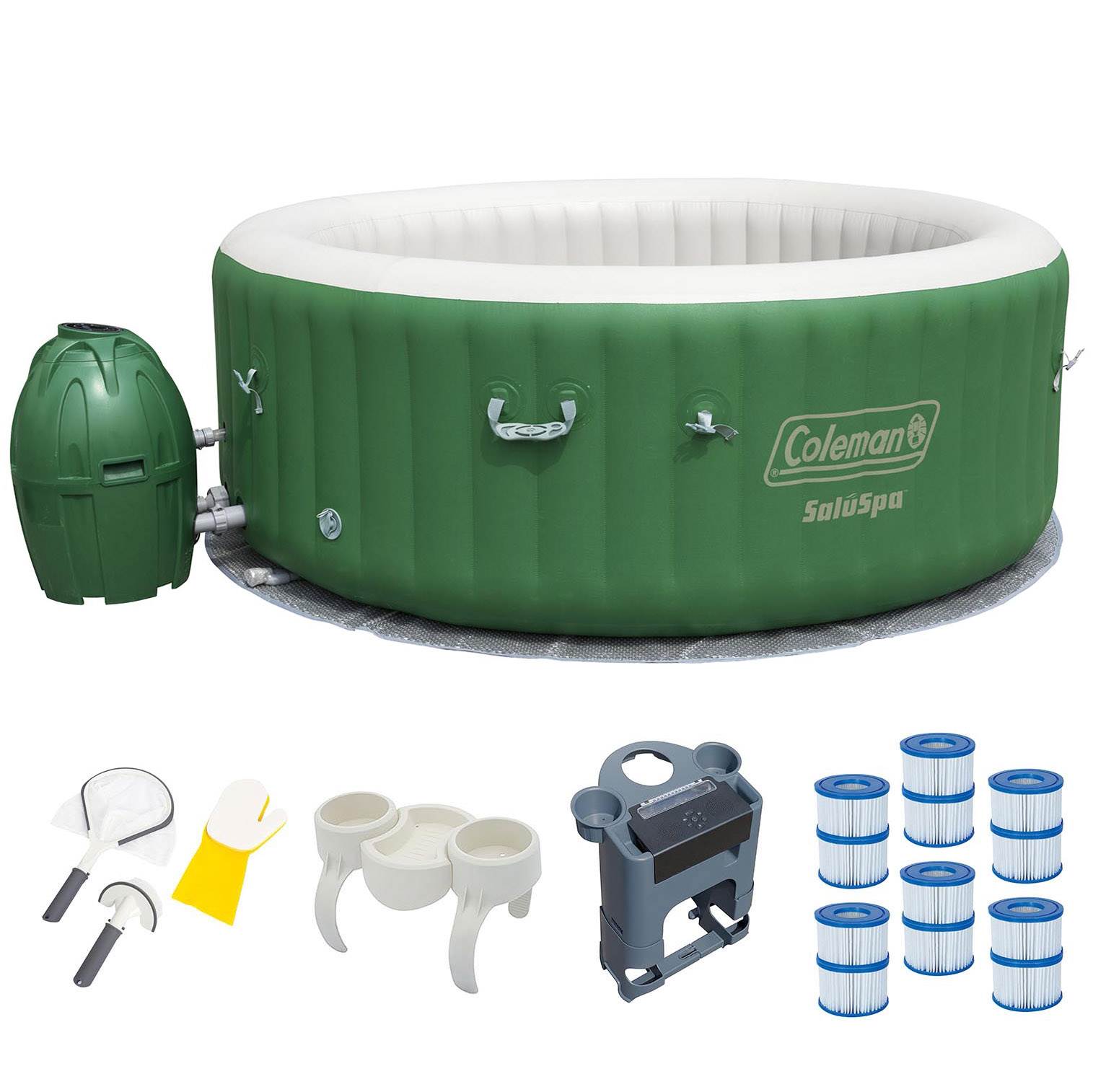 Coleman 6 Person Inflatable Hot Tub + Music Center + 6 Filters + Cleaning Set