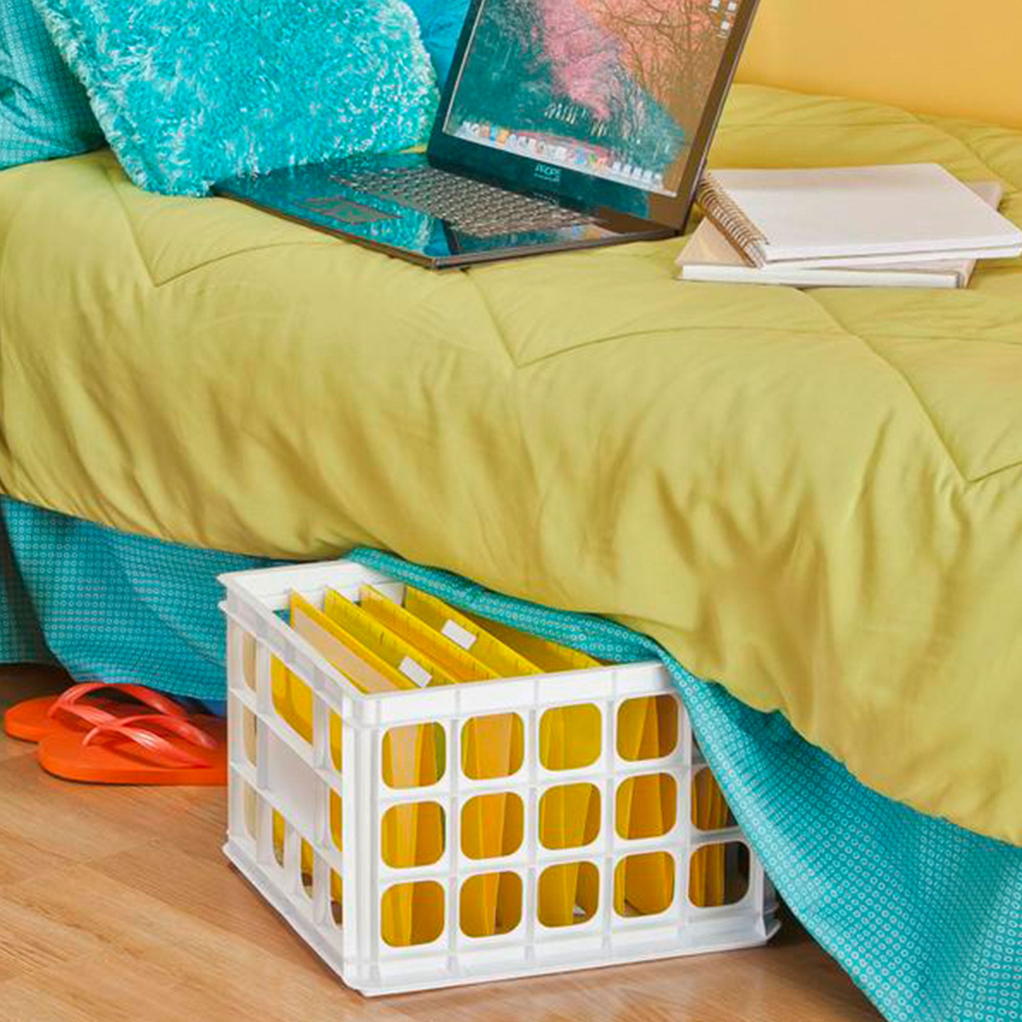 Sterilite Storage Crate, Stackable Plastic Bin Open Basket with Handles, 12 Pack