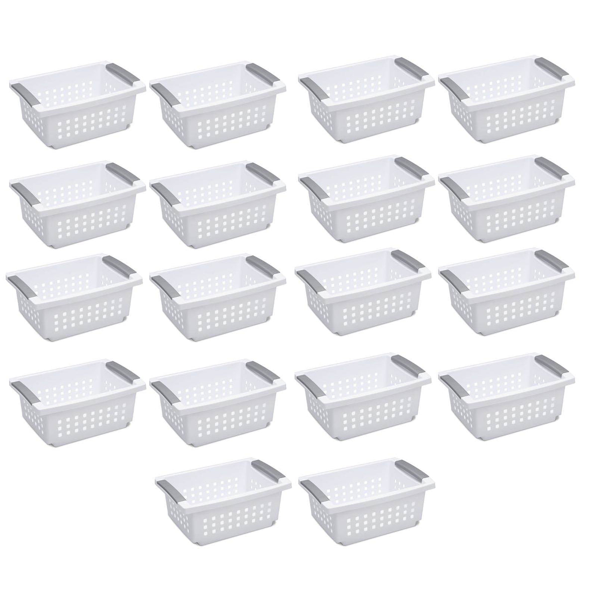 Sterilite Medium Sized White Stackable Storage and Organization Basket, 18 Pack