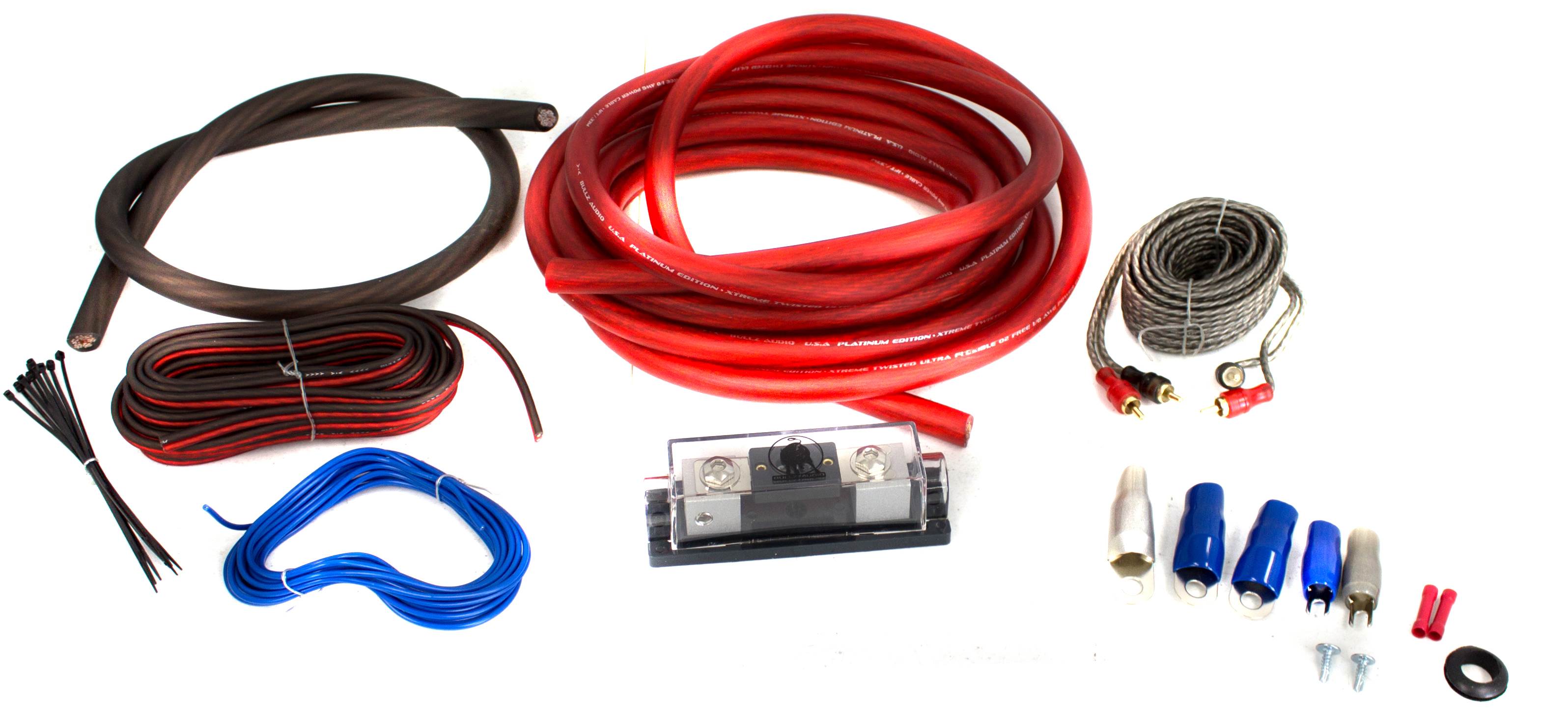 Boss CAP8 Farad Audio Power Capacitor with Bullz Audio 1/0 Gauge Amp Wiring Kit
