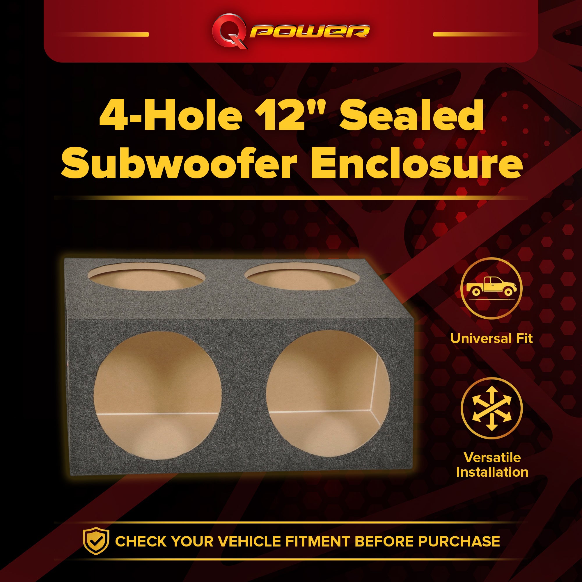 QPower Quad 4 Hole 12 Inch Sealed Divided Speaker Box Subwoofer Enclosure