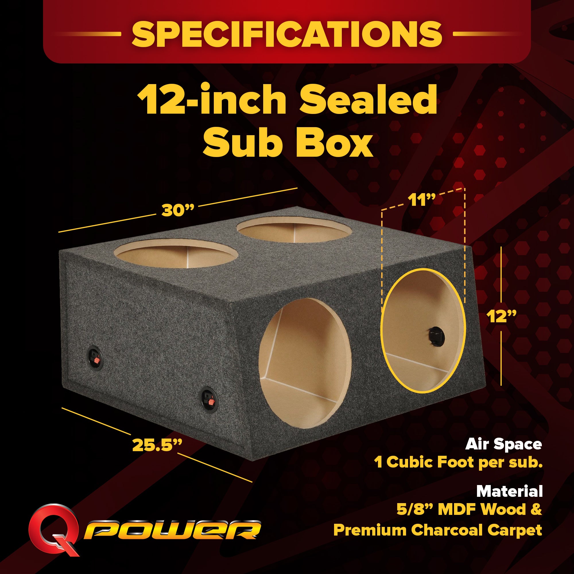 QPower Quad 4 Hole 12 Inch Sealed Divided Speaker Box Subwoofer Enclosure