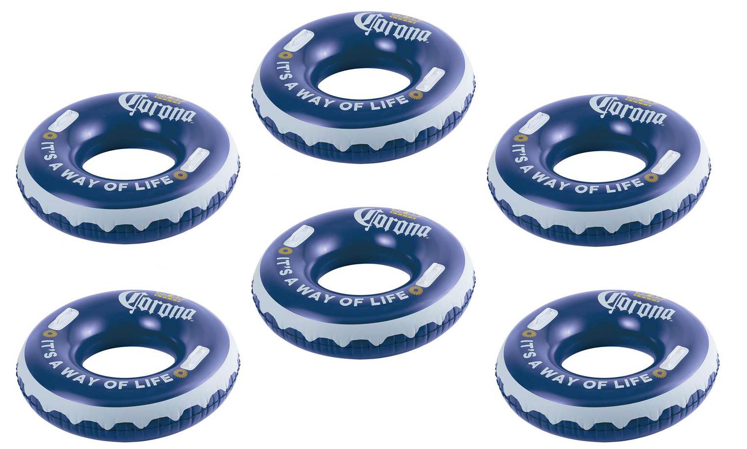 Corona 31 Inch Inflatable Corona Bottle Cap Swimming Pool Float Tubes, 6 Pack