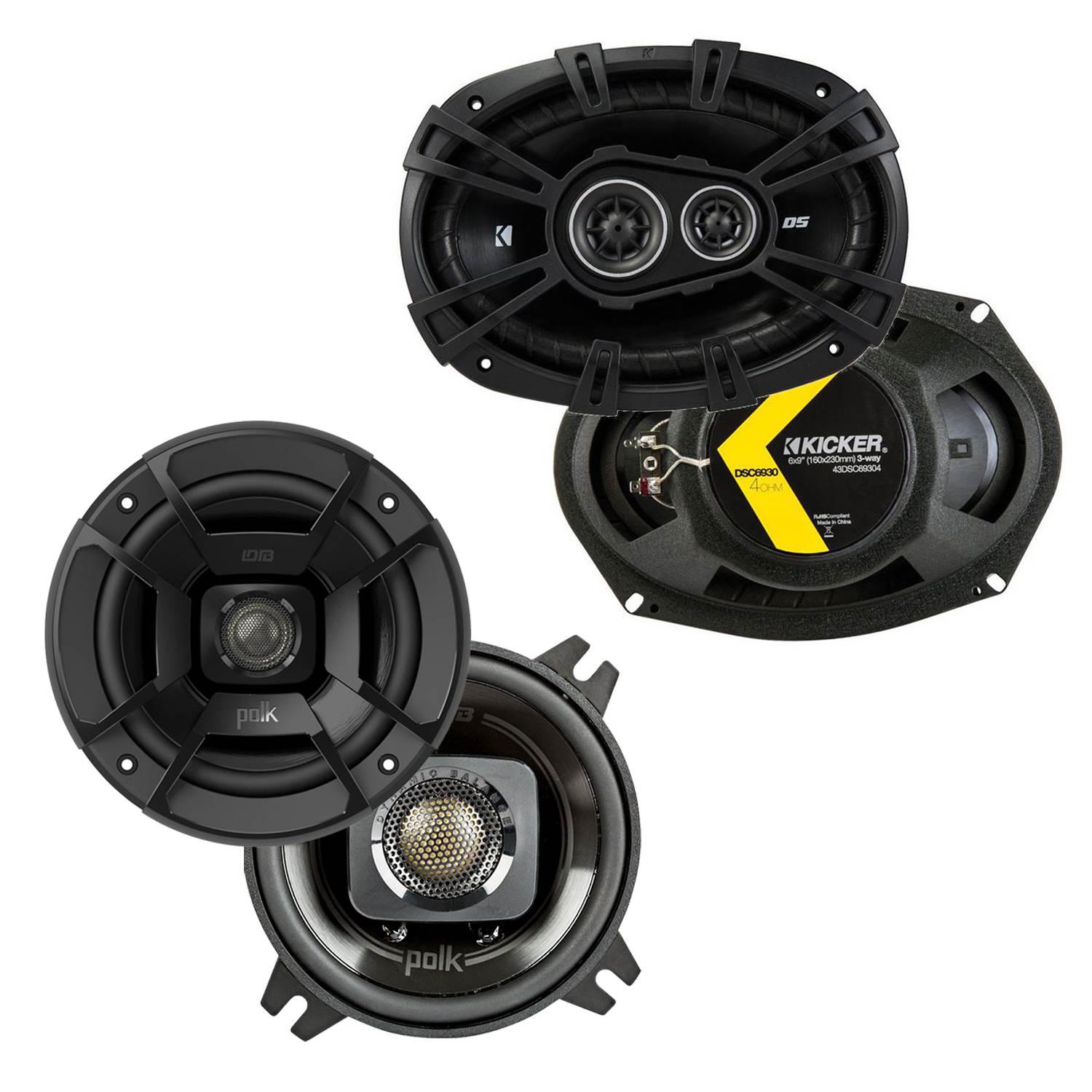 Polk DB402 4-Inch 135W 2-Way Speakers w/ Kicker 6x9-Inch 360W Coaxial Speakers