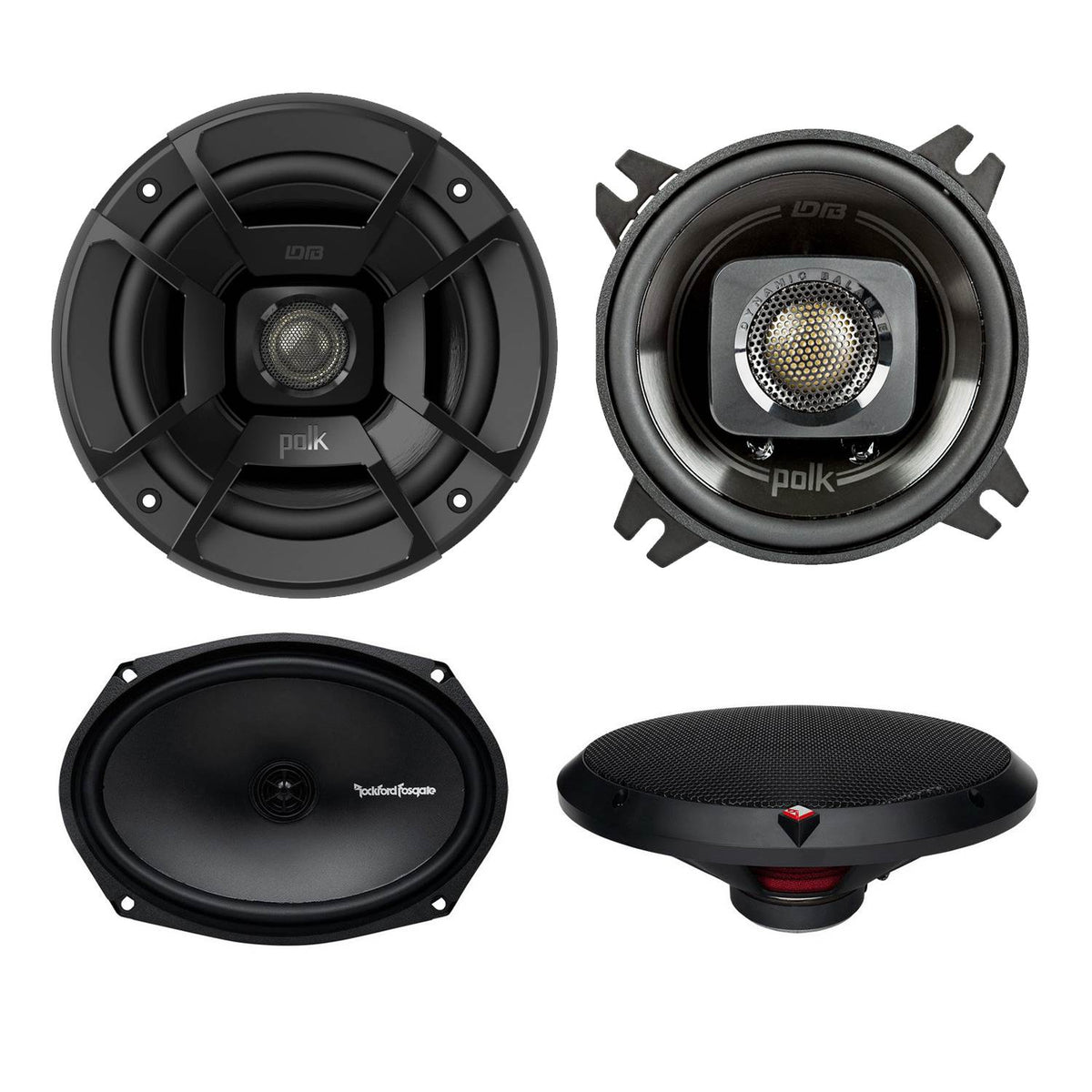 Polk DB402 4-Inch 135W 2-Way w/ Rockford Fosgate 6x9-Inch 130W 2-Way Speakers