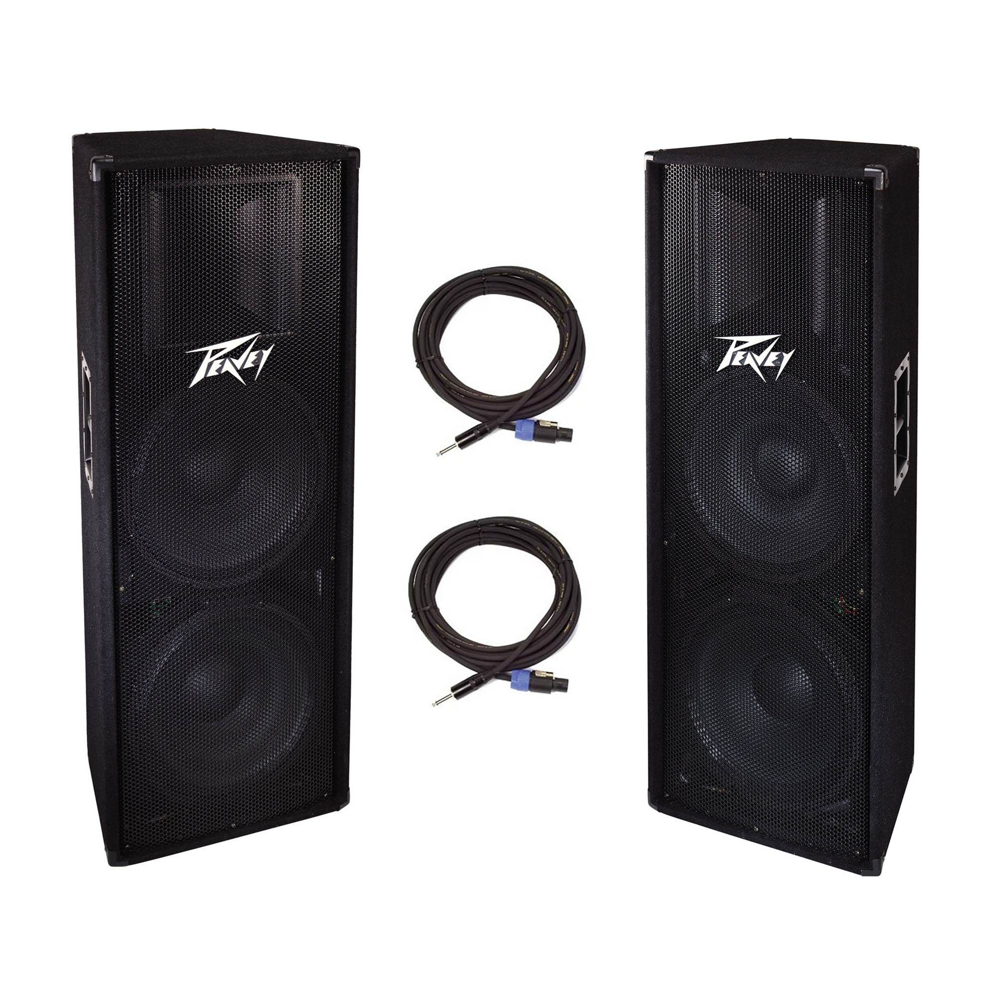 Peavey 2 Way 1400W Dual 15" DJ PA System Loudspeaker (2) + 25' Speaker Cable (2)