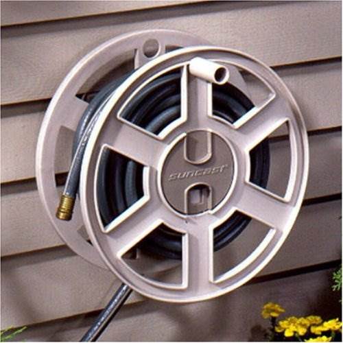 Suncast 100 Ft. Wall Mount Garden/Yard Hose Reel Side Winder- Taupe (Open Box)