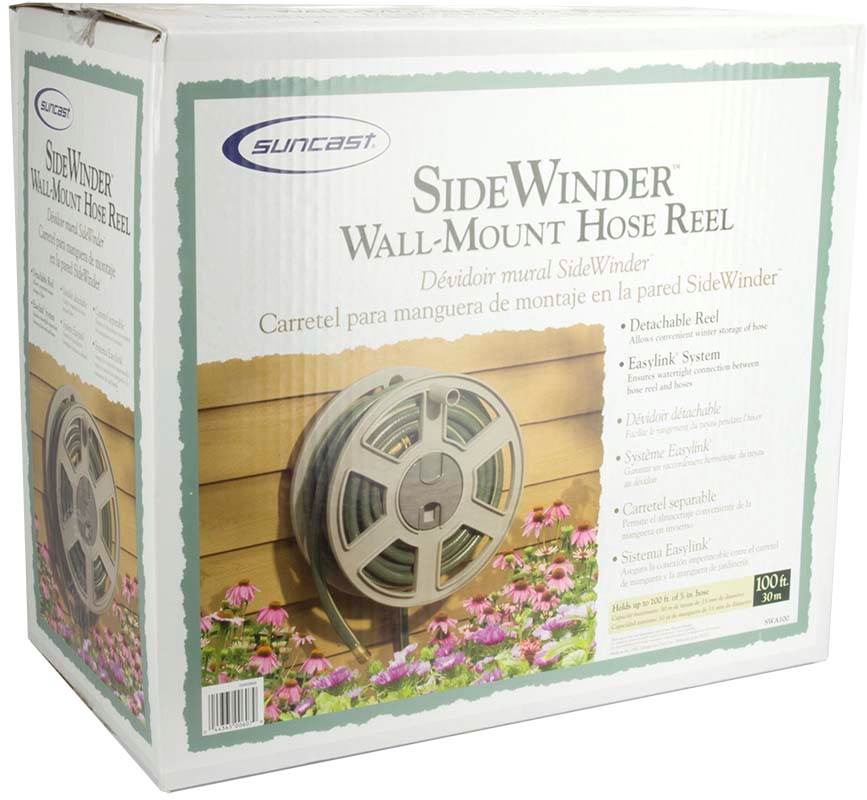 Suncast 100 Ft. Wall Mount Garden/Yard Hose Reel Side Winder- Taupe (Open Box)