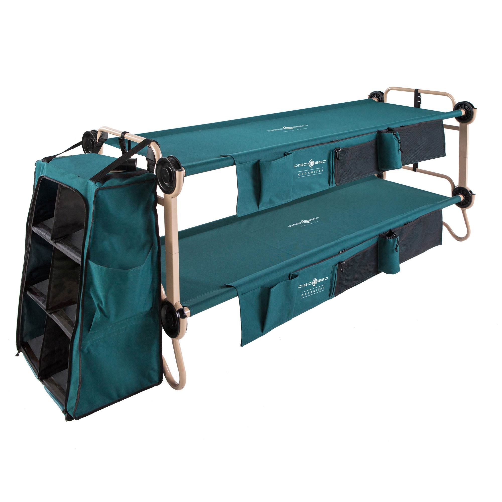 Disc-O-Bed Large Cam-O-Bunk Benched/ Bunked Double Cot + 3 Shelf Hanging Cabinet - VMInnovations
