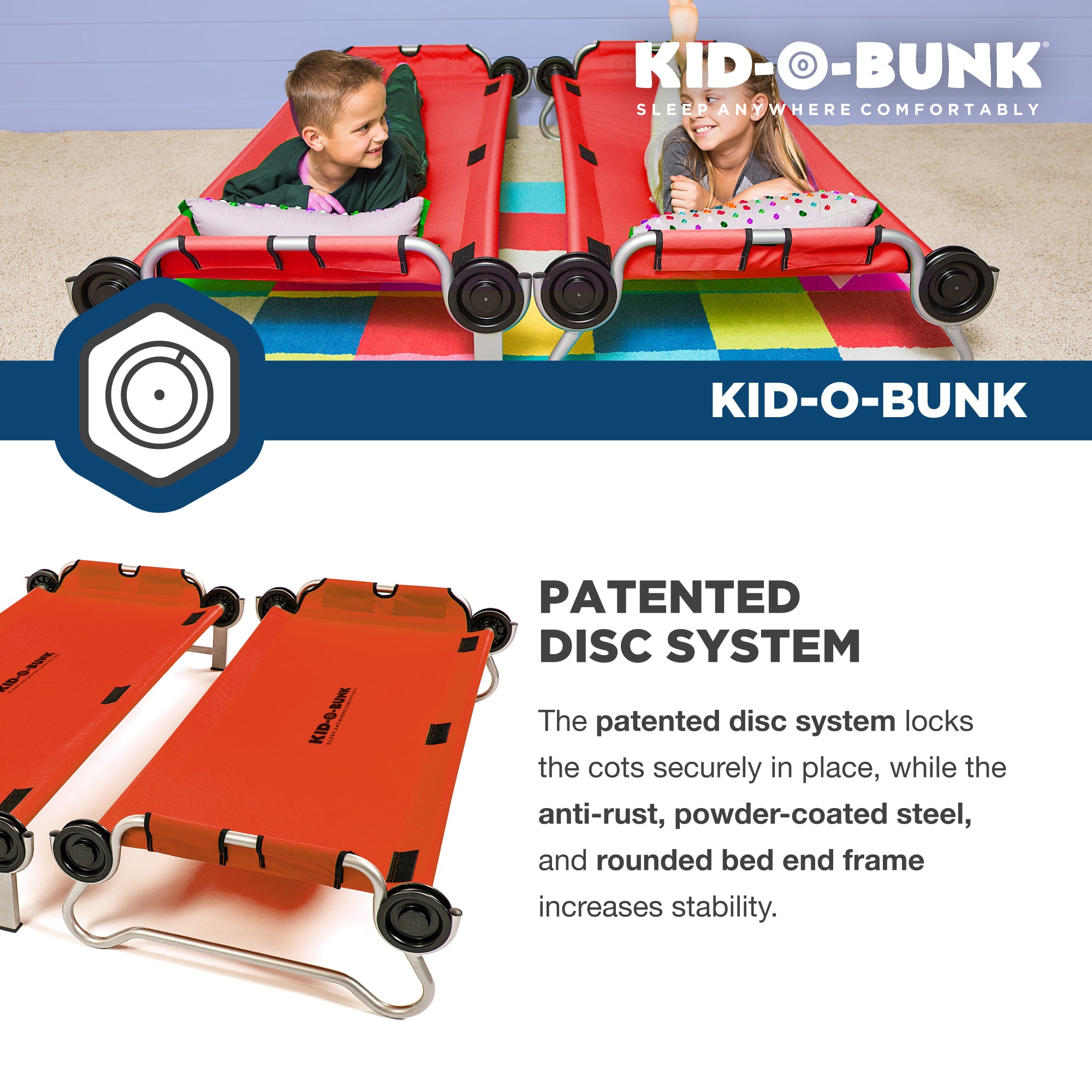 Disc-O-Bed Youth Kid-O-Bunk Benchable Double Cot with Storage Organizers, Red - VMInnovations