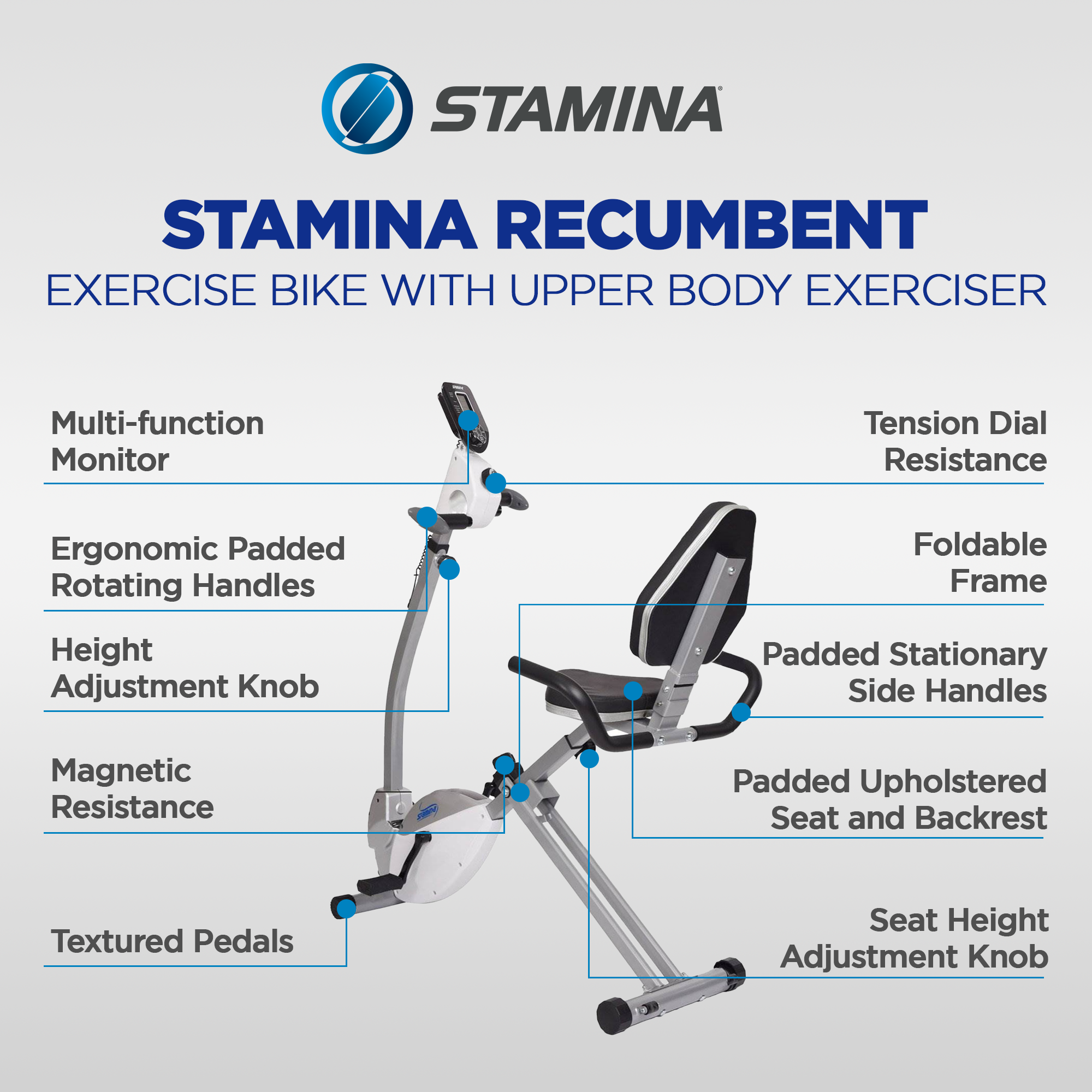 Stamina Products Recumbent Indoor Cardio Exercise Bike with Upper Body Exerciser - VMInnovations