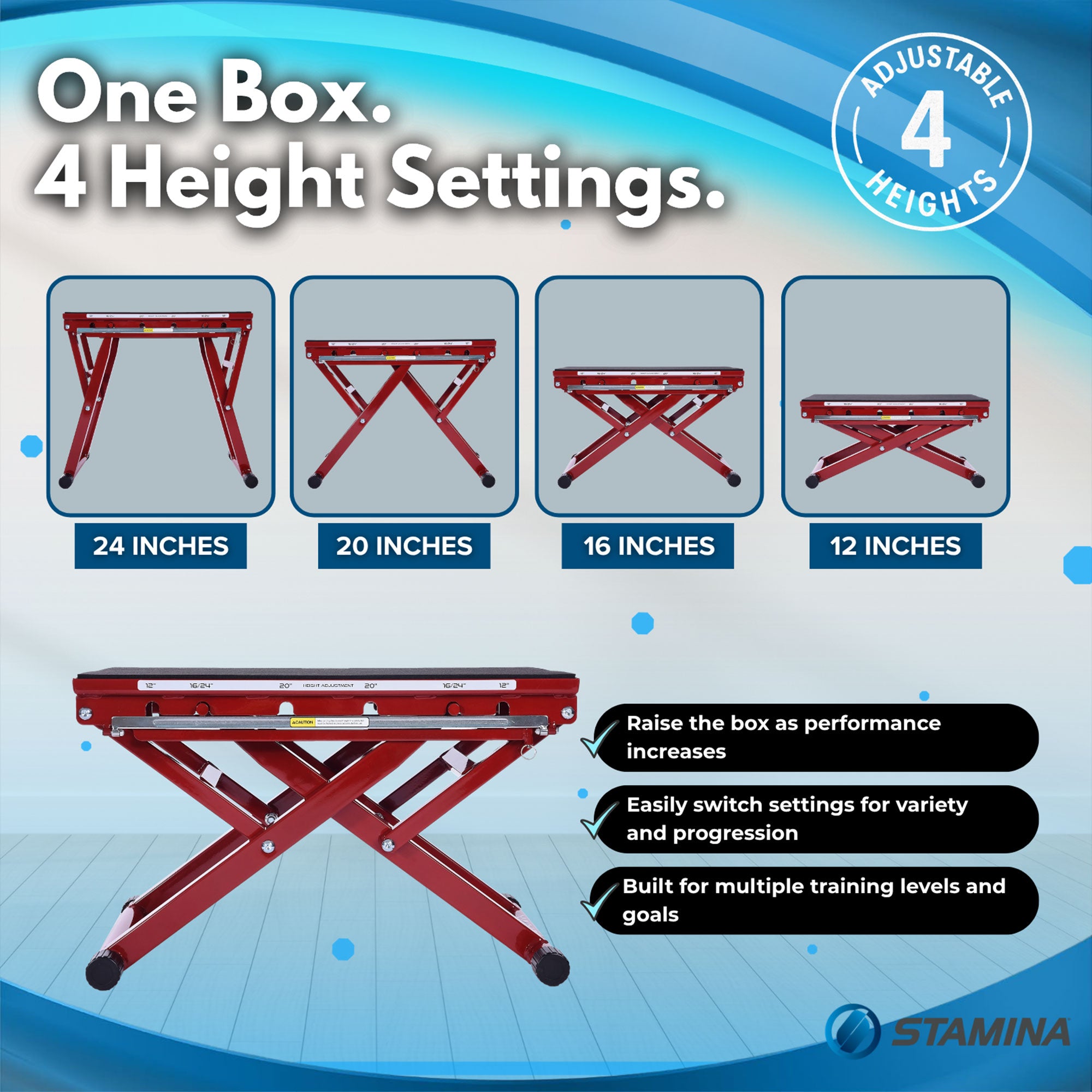 Stamina X 12 to 24" Adjustable Height Jump Plyo Fitness Exercise Box (Used) - VMInnovations